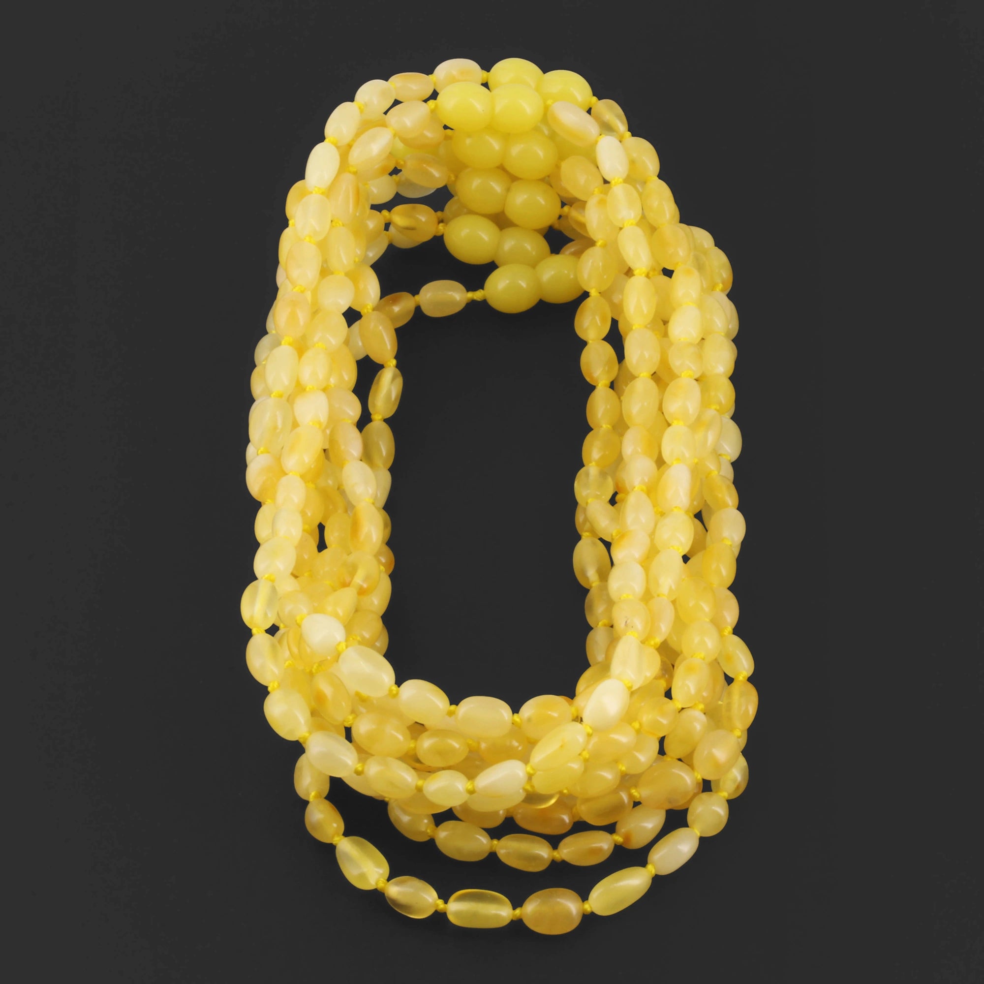 Baltic Amber Baby Teething Necklace Olive Milky Yellow Glossy Finish - Wholesale Lot of 10pcs - 32cm / 12.6in - XO54MY
