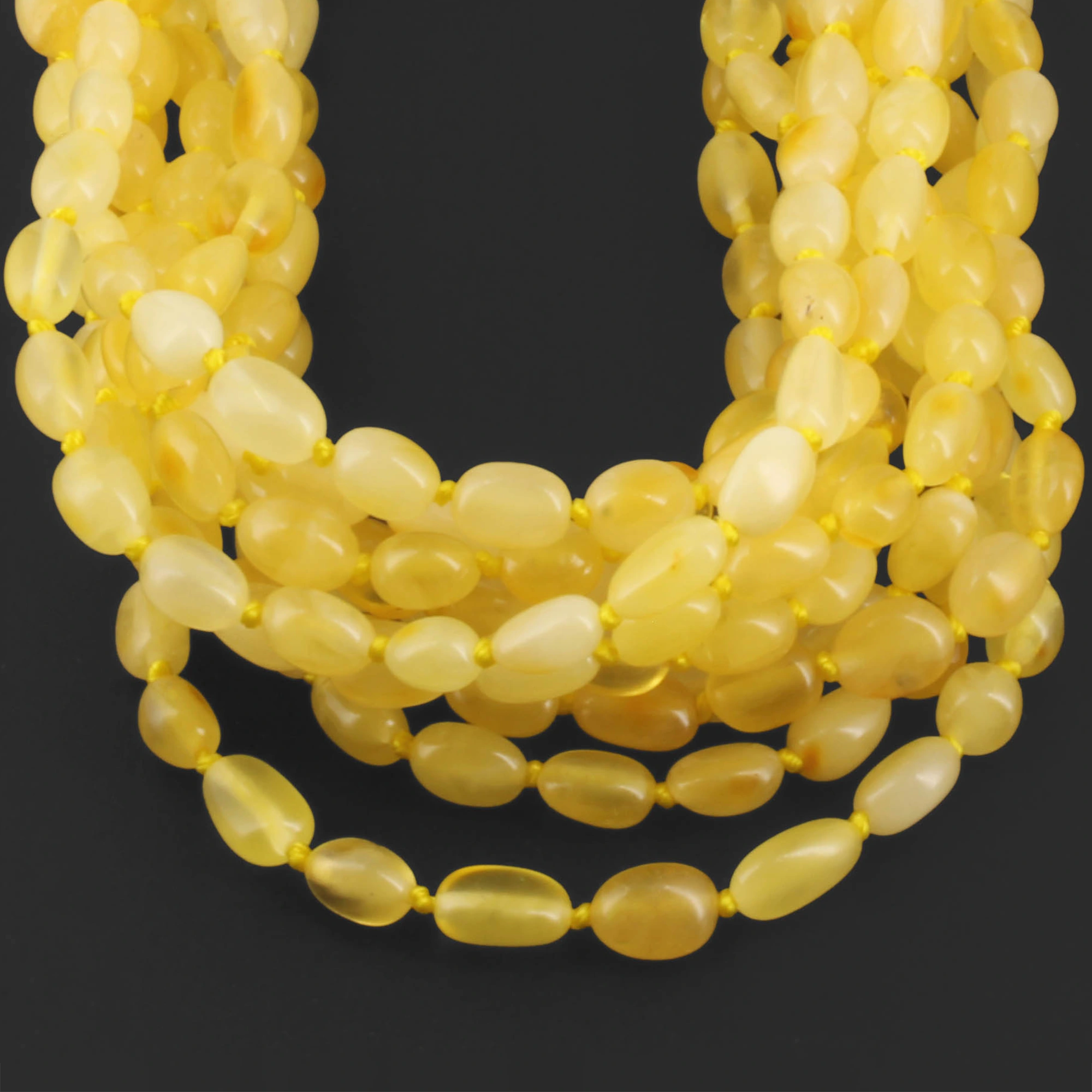 Baltic Amber Baby Teething Necklace Olive Milky Yellow Glossy Finish - Wholesale Lot of 10pcs - 32cm / 12.6in - XO54MY