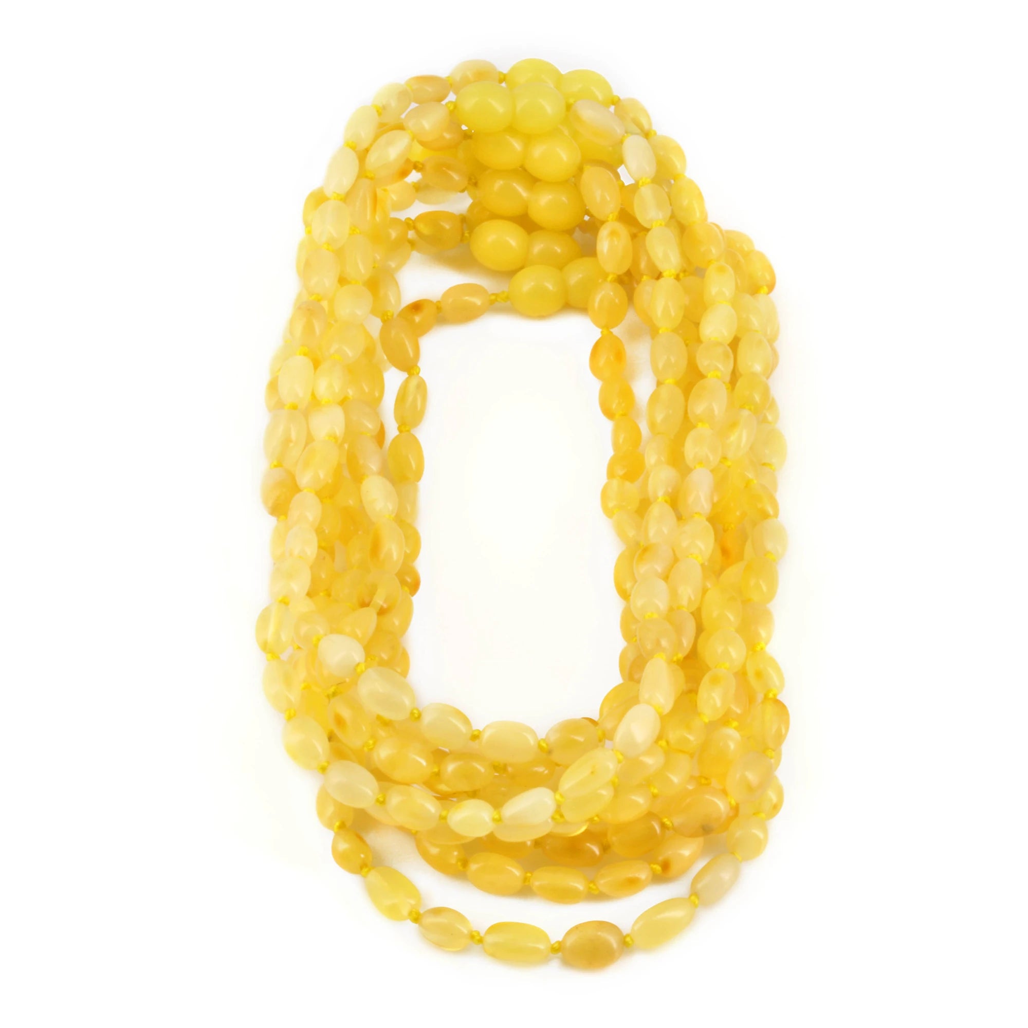 Baltic Amber Baby Teething Necklace Olive Milky Yellow Glossy Finish - Wholesale Lot of 10pcs - 32cm / 12.6in - XO54MY