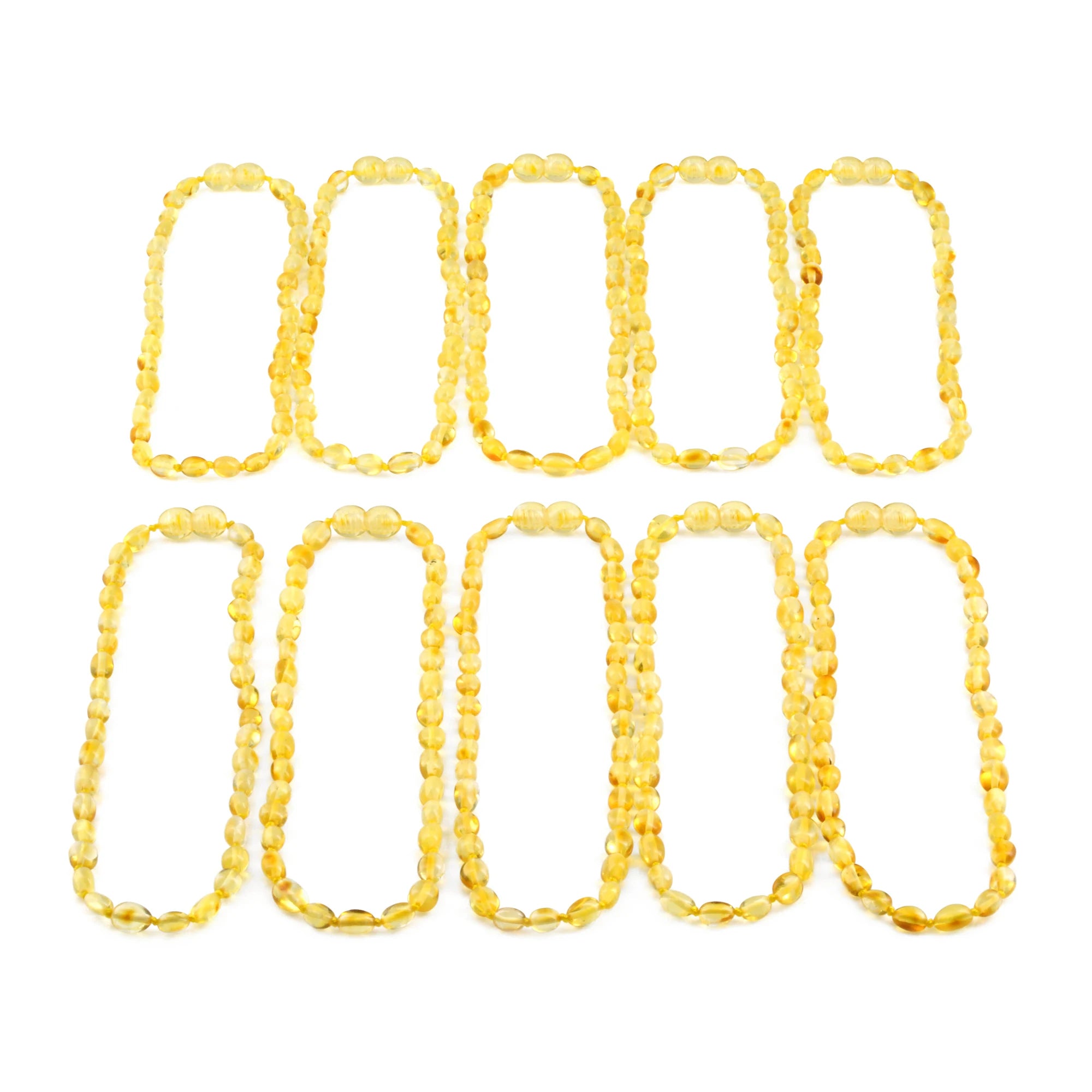 Baltic Amber Baby Teething Necklace Olive Yellow Glossy Finish - Wholesale Lot of 10pcs - 32cm / 12.6in - XO54Y