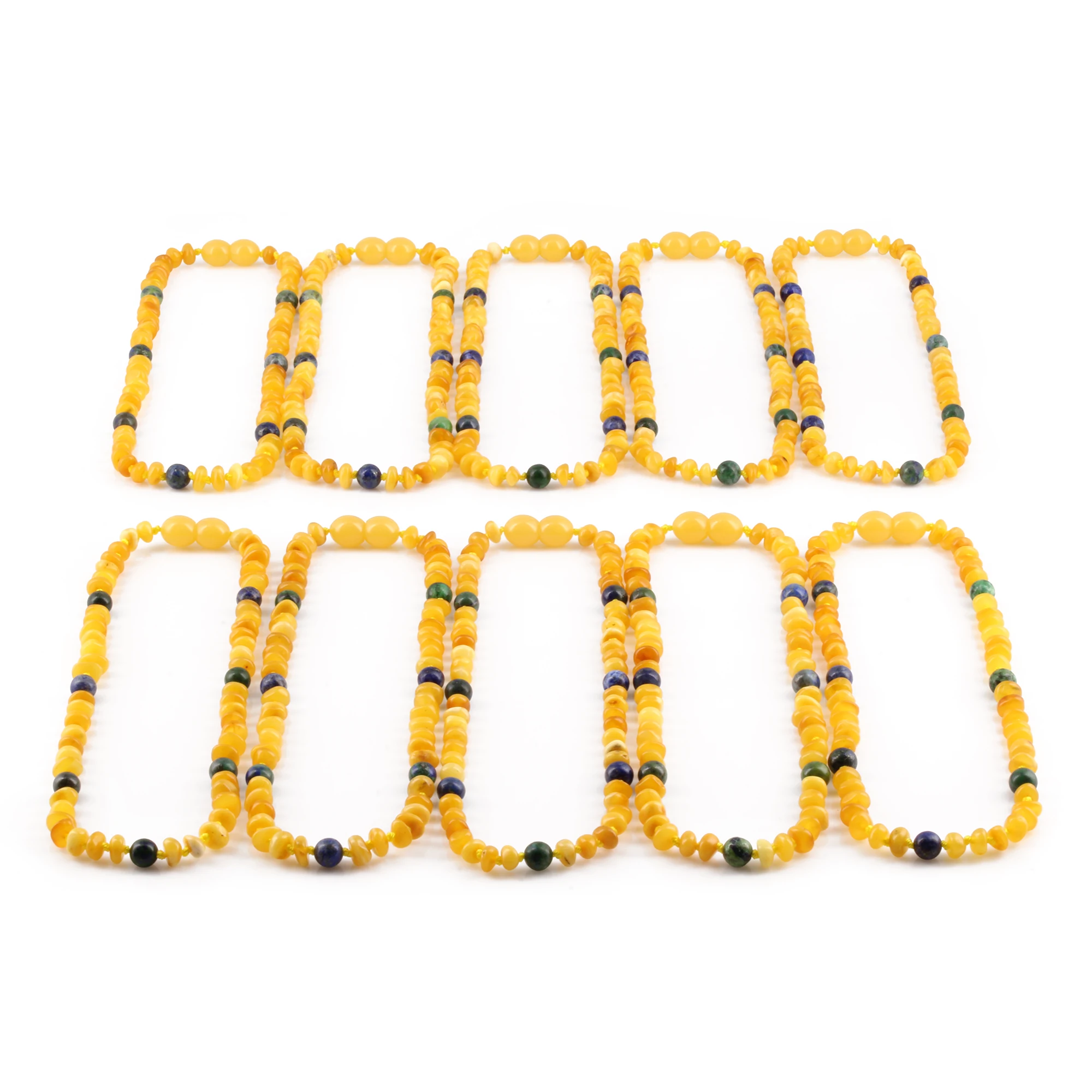 Baltic Amber, Azurite & Lapis Lazuli Baby Teething Necklace Roundel Milky Yellow Glossy Finish - Wholesale Lot of 10pcs - 32cm / 12.6in - AGL44