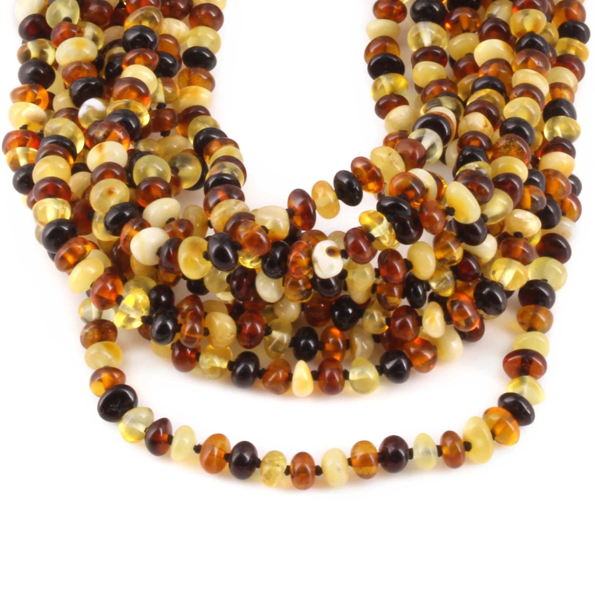 Baltic Amber Baby Teething Necklace Roundel Multicolor Glossy Finish - Wholesale Lot of 10pcs - 32cm / 12.6in - XR53M2