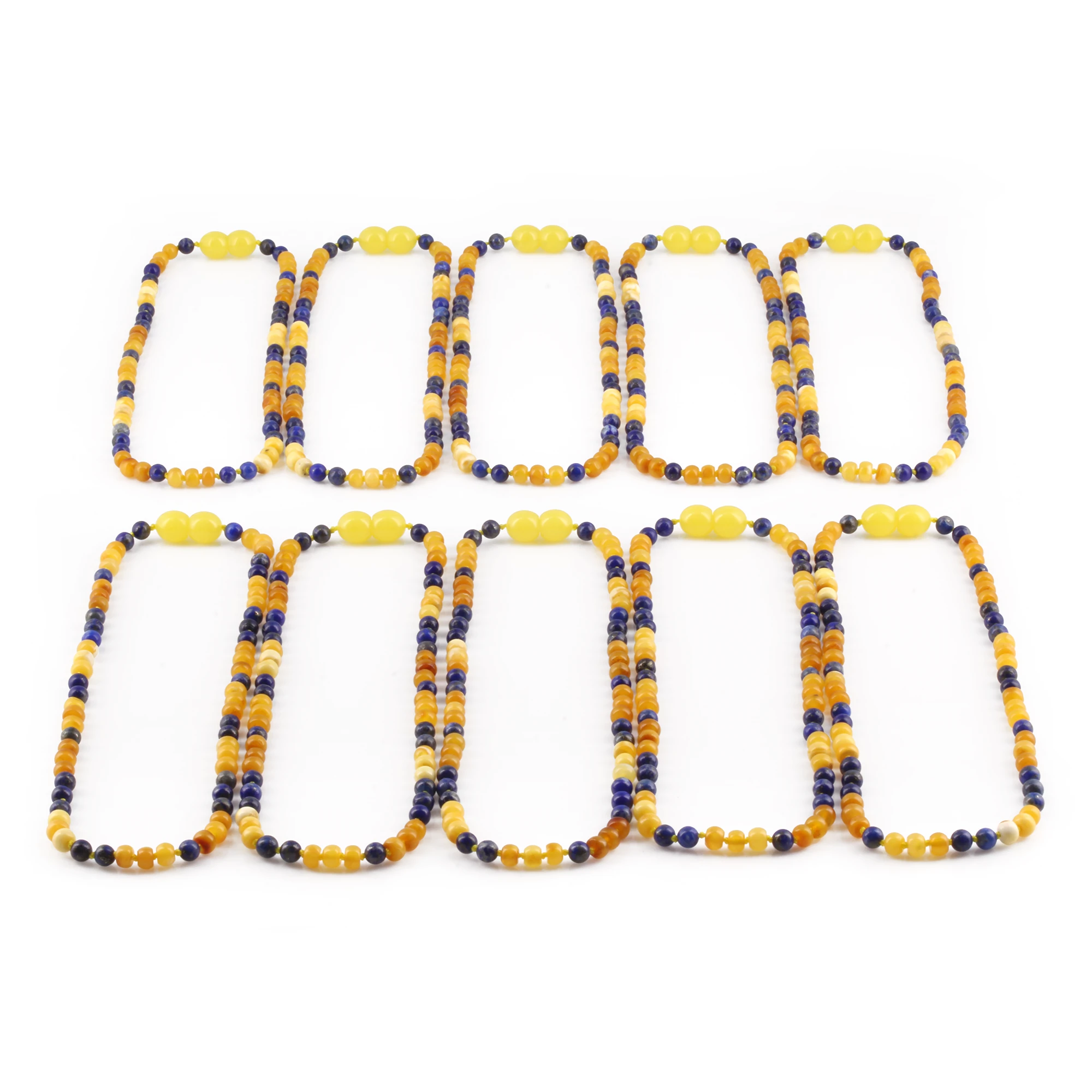 Baltic Amber & Sodalite Baby Teething Necklace Baroque Milky Glossy Finish - Wholesale Lot of 10pcs - 32cm / 12.6in - AGL45