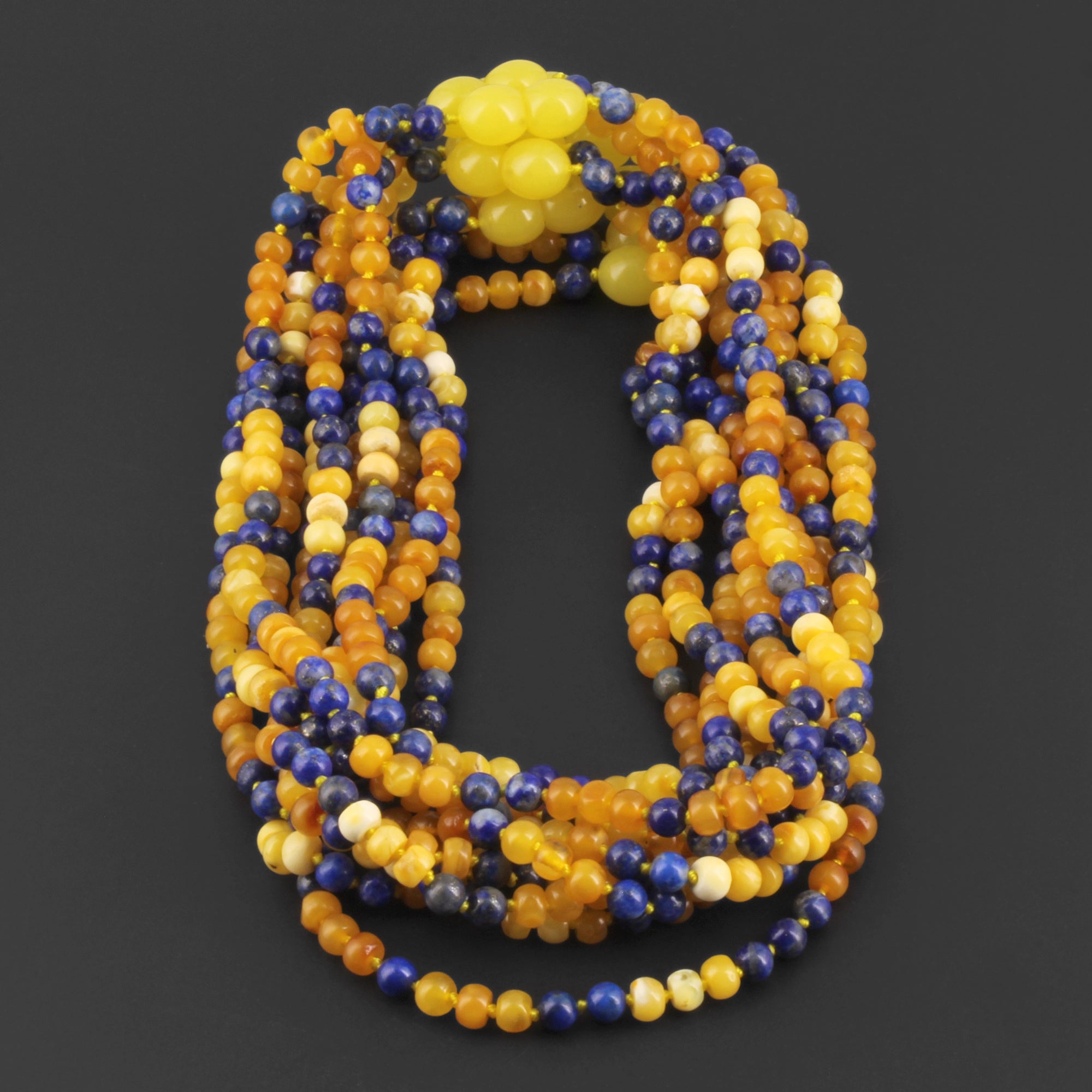 Baltic Amber & Sodalite Baby Teething Necklace Baroque Milky Glossy Finish - Wholesale Lot of 10pcs - 32cm / 12.6in - AGL45