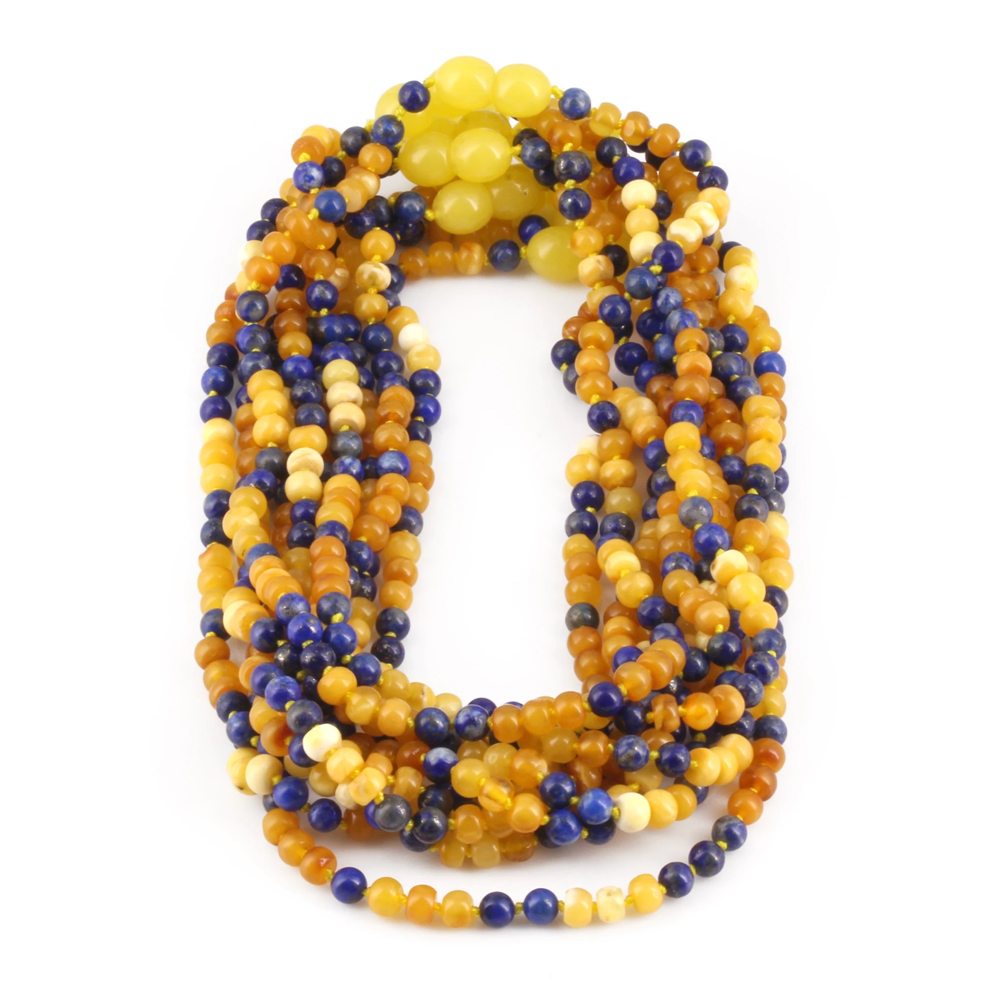 Baltic Amber & Sodalite Baby Teething Necklace Baroque Milky Glossy Finish - Wholesale Lot of 10pcs - 32cm / 12.6in - AGL45