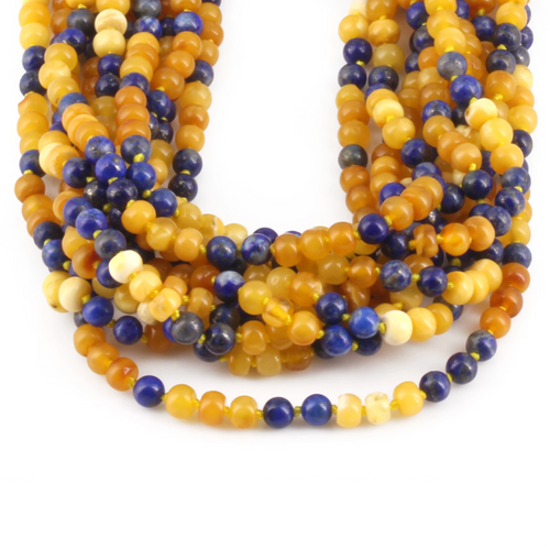 Baltic Amber & Sodalite Baby Teething Necklace Baroque Milky Glossy Finish - Wholesale Lot of 10pcs - 32cm / 12.6in - AGL45