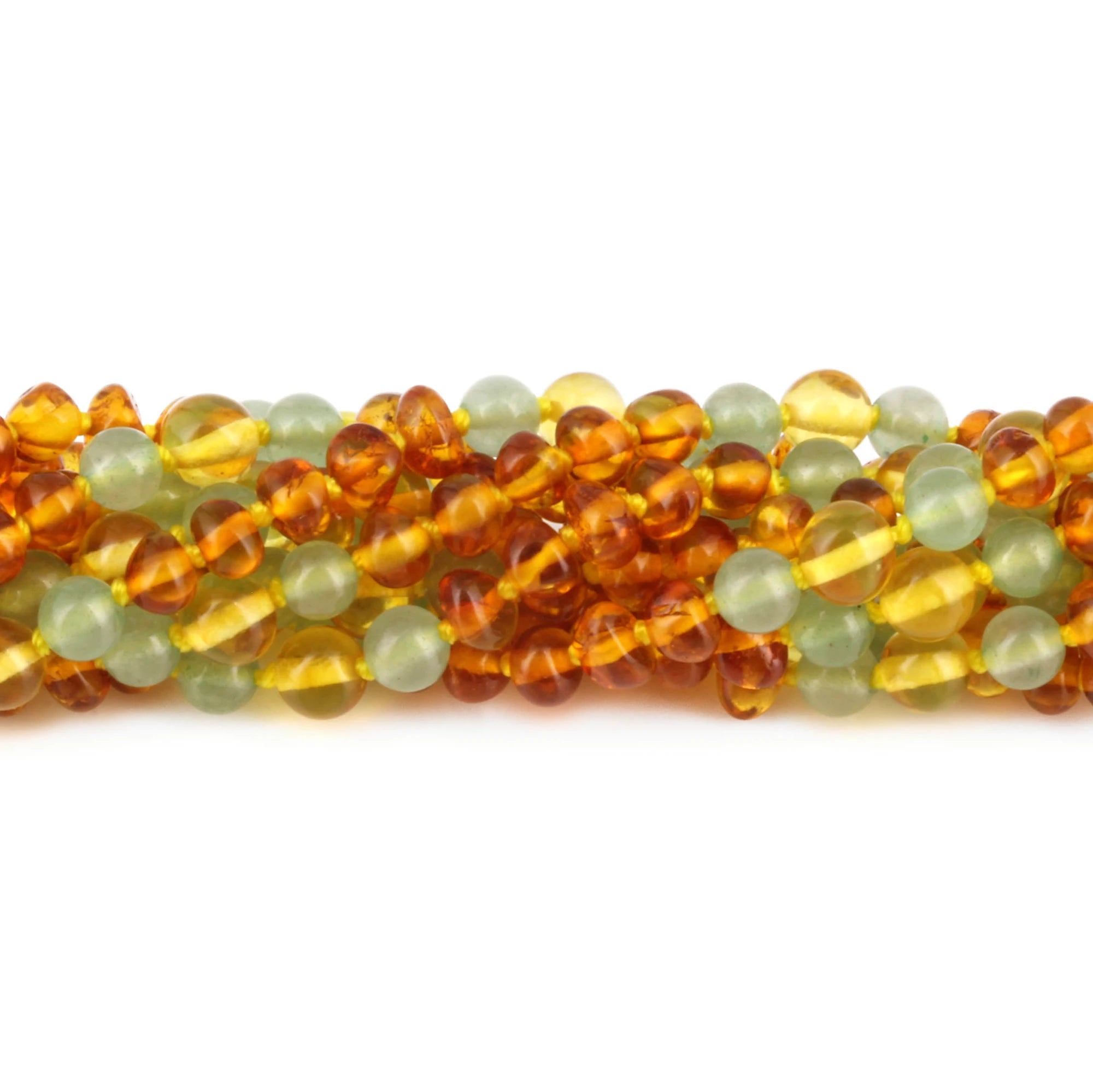 Baltic Amber & Green Aventurine Junior Necklace Baroque Light Cognac Glossy Finish - Wholesale Lot of 10pcs - 38cm / 15in - JN76 V2