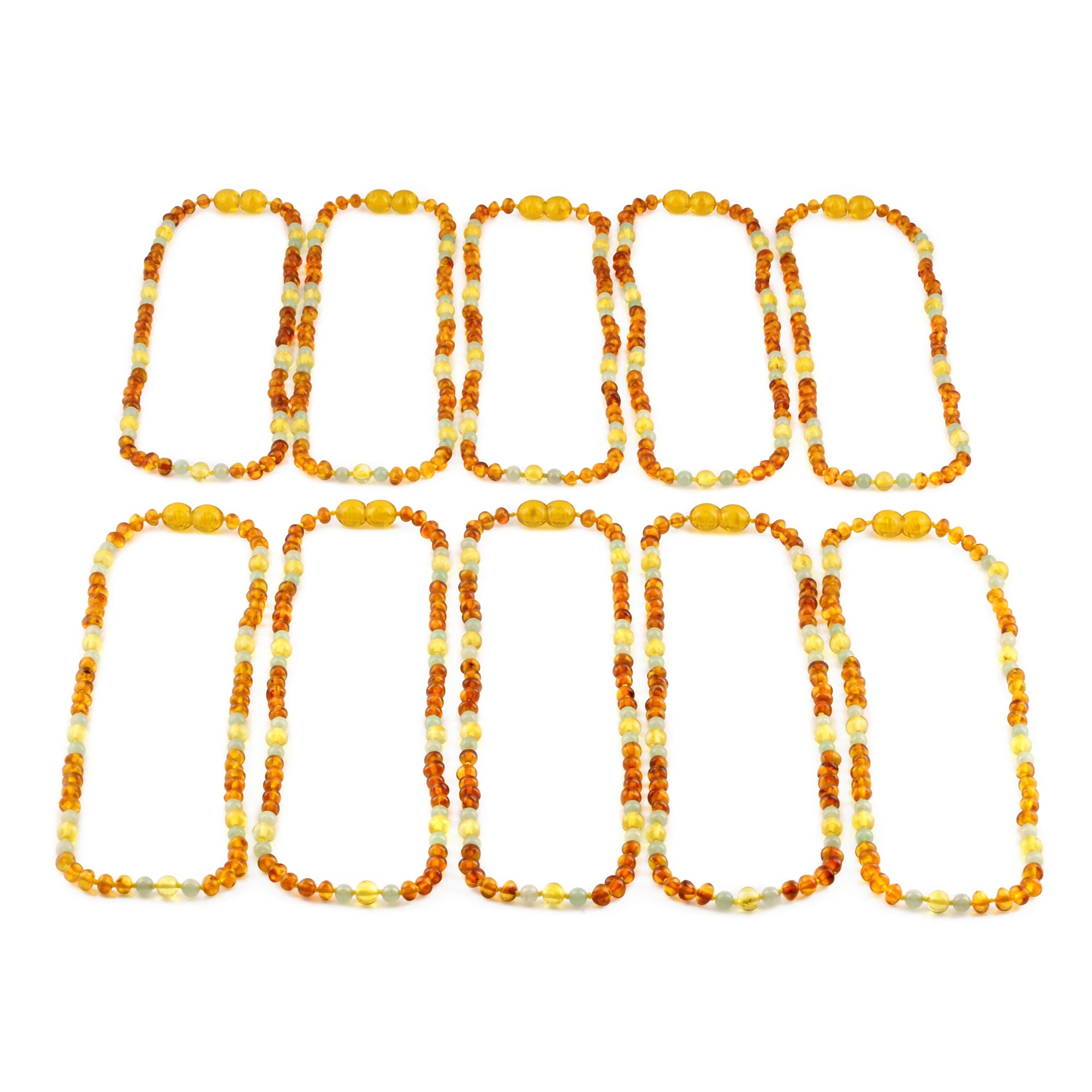 Baltic Amber & Green Aventurine Junior Necklace Baroque Light Cognac Glossy Finish - Wholesale Lot of 10pcs - 38cm / 15in - JN76 V2