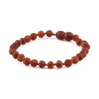 Baltic Amber Junior Bracelet Baroque Cognac Raw Finish - Wholesale Lot of 10pcs - 16cm / 6.3in - XB54C-RAW