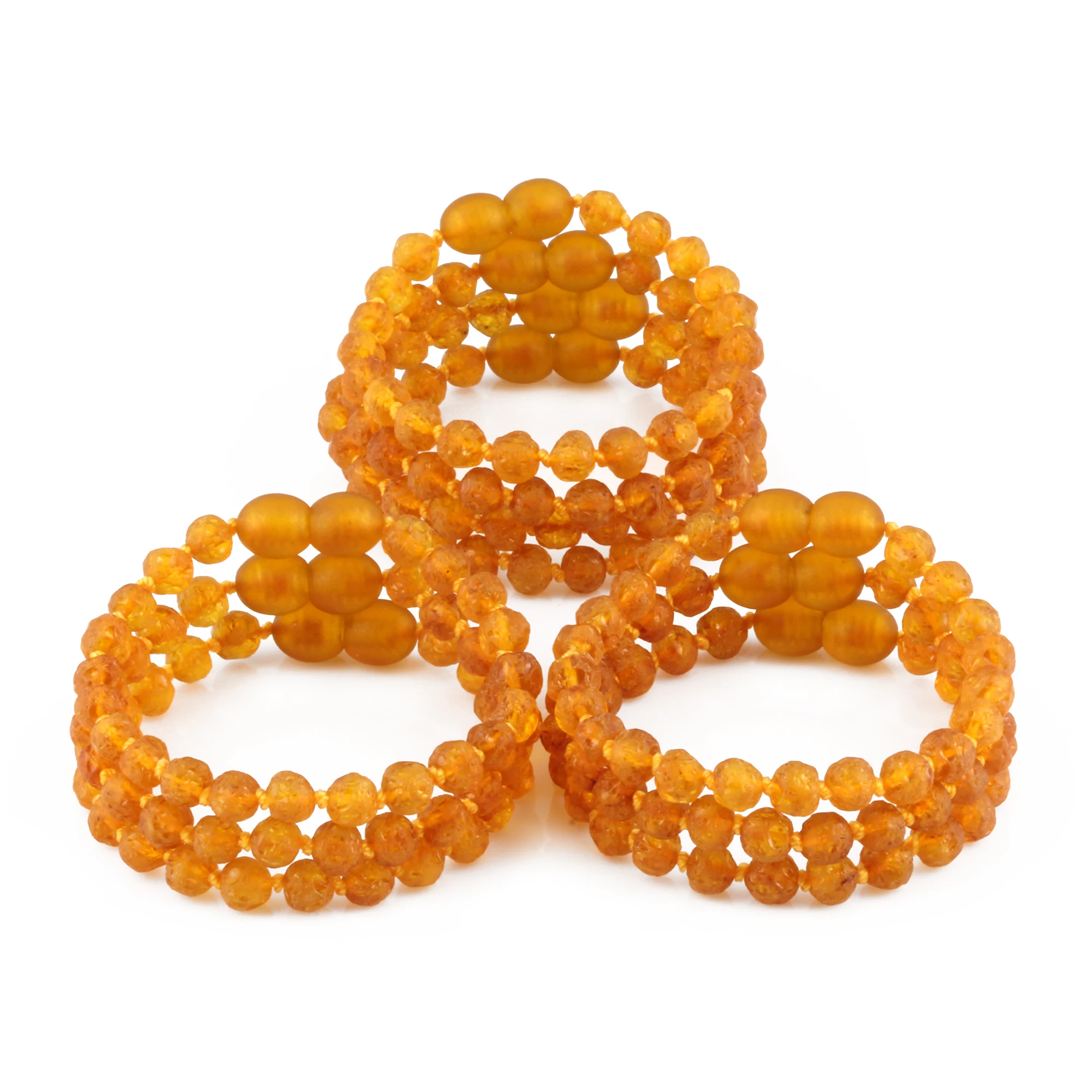 Baltic Amber Junior Bracelet Baroque Light Cognac Raw Finish - Wholesale Lot of 10pcs - 16cm / 6.3in - XB54LC-RAW