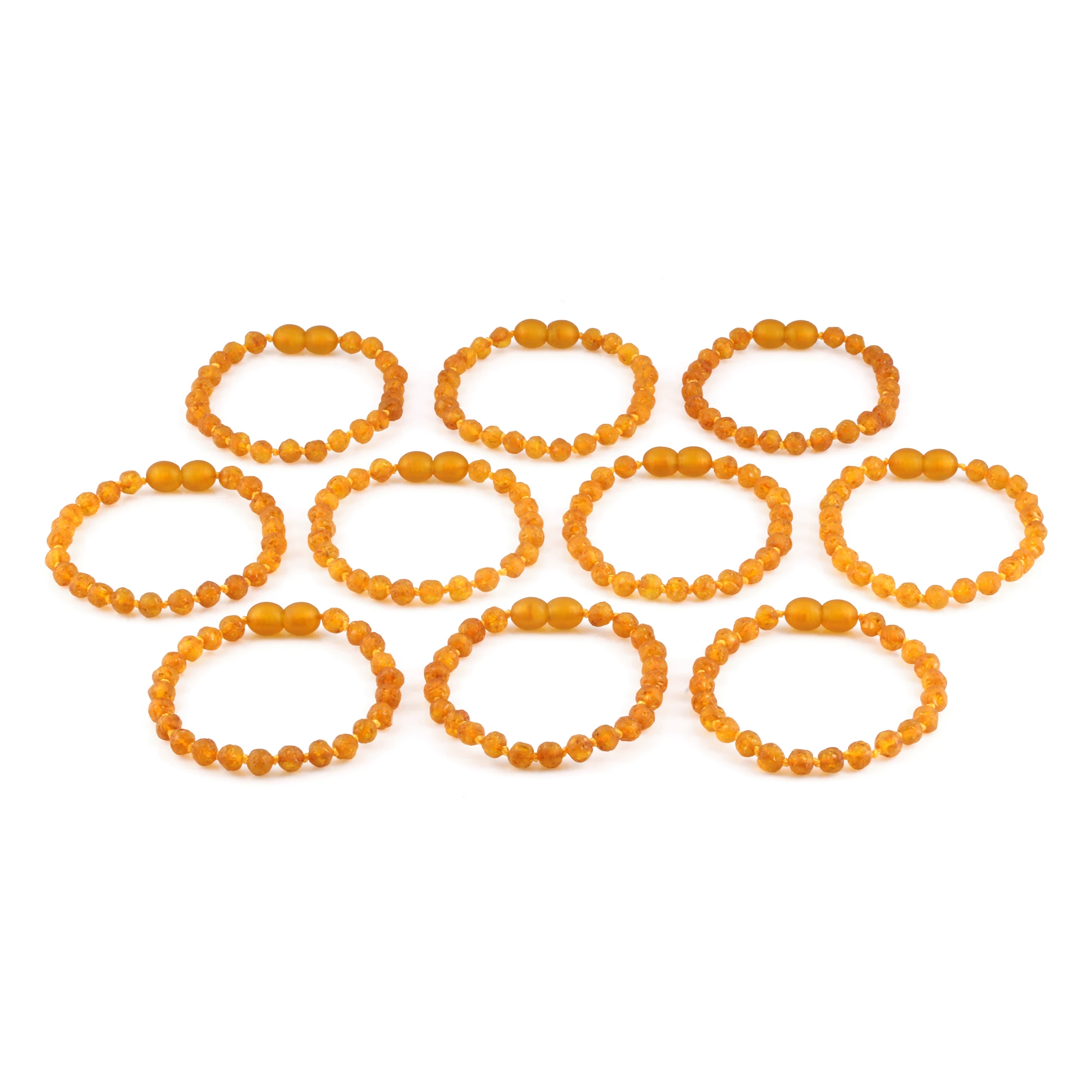 Baltic Amber Junior Bracelet Baroque Light Cognac Raw Finish - Wholesale Lot of 10pcs - 16cm / 6.3in - XB54LC-RAW