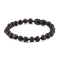 Baltic Amber Junior Bracelet Baroque Black Raw Finish - Wholesale Lot of 10pcs - 16cm / 6.3in - XB54B-RAW