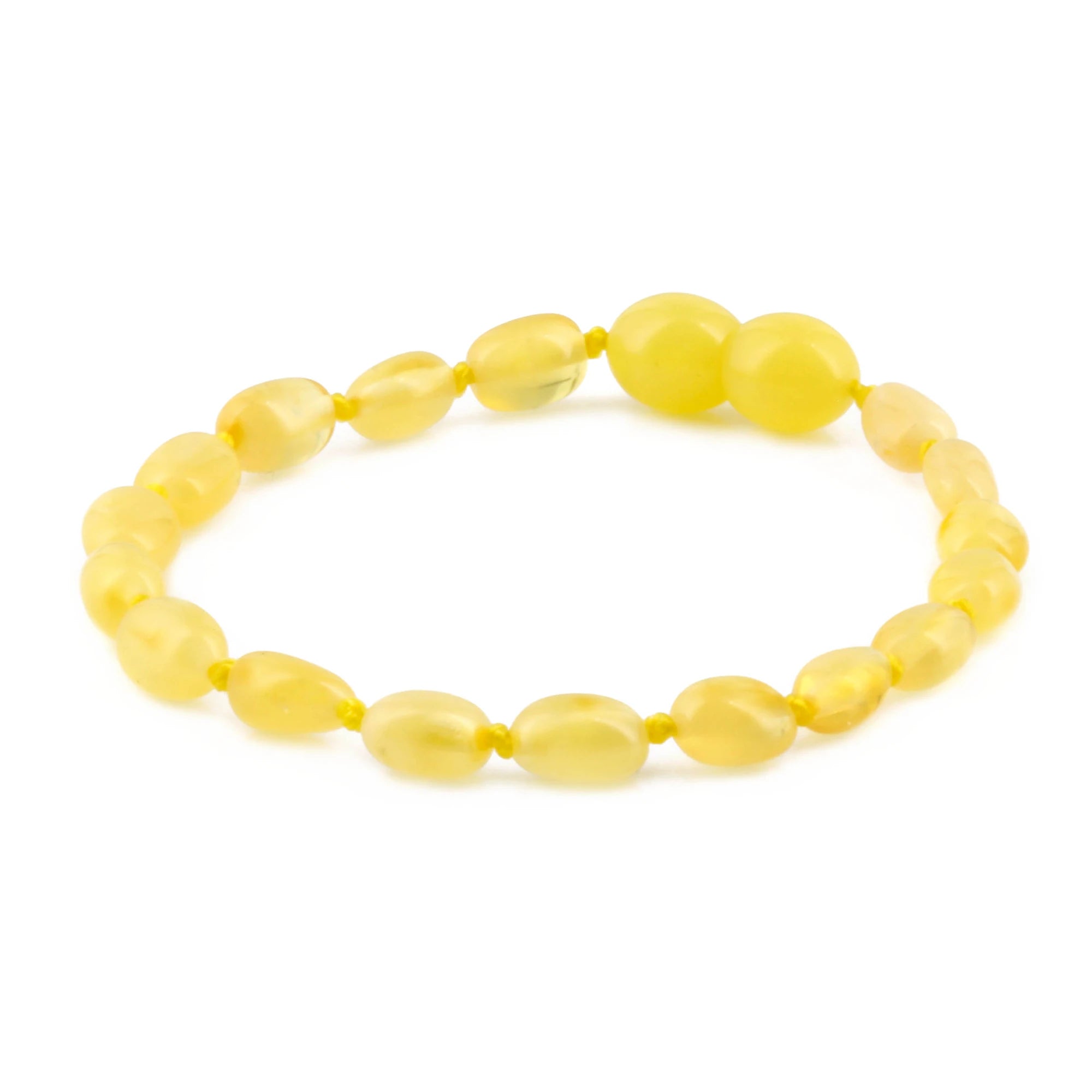 Baltic Amber Junior Bracelet Olive Milky Yellow Glossy Finish - Wholesale Lot of 10pcs - 16cm / 6.3in - XO54MY