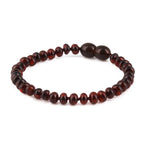 Baltic Amber Junior Bracelet Roundel Dark Cognac Glossy Finish - Wholesale Lot of 10pcs - 16cm / 6.3in - XR53DC