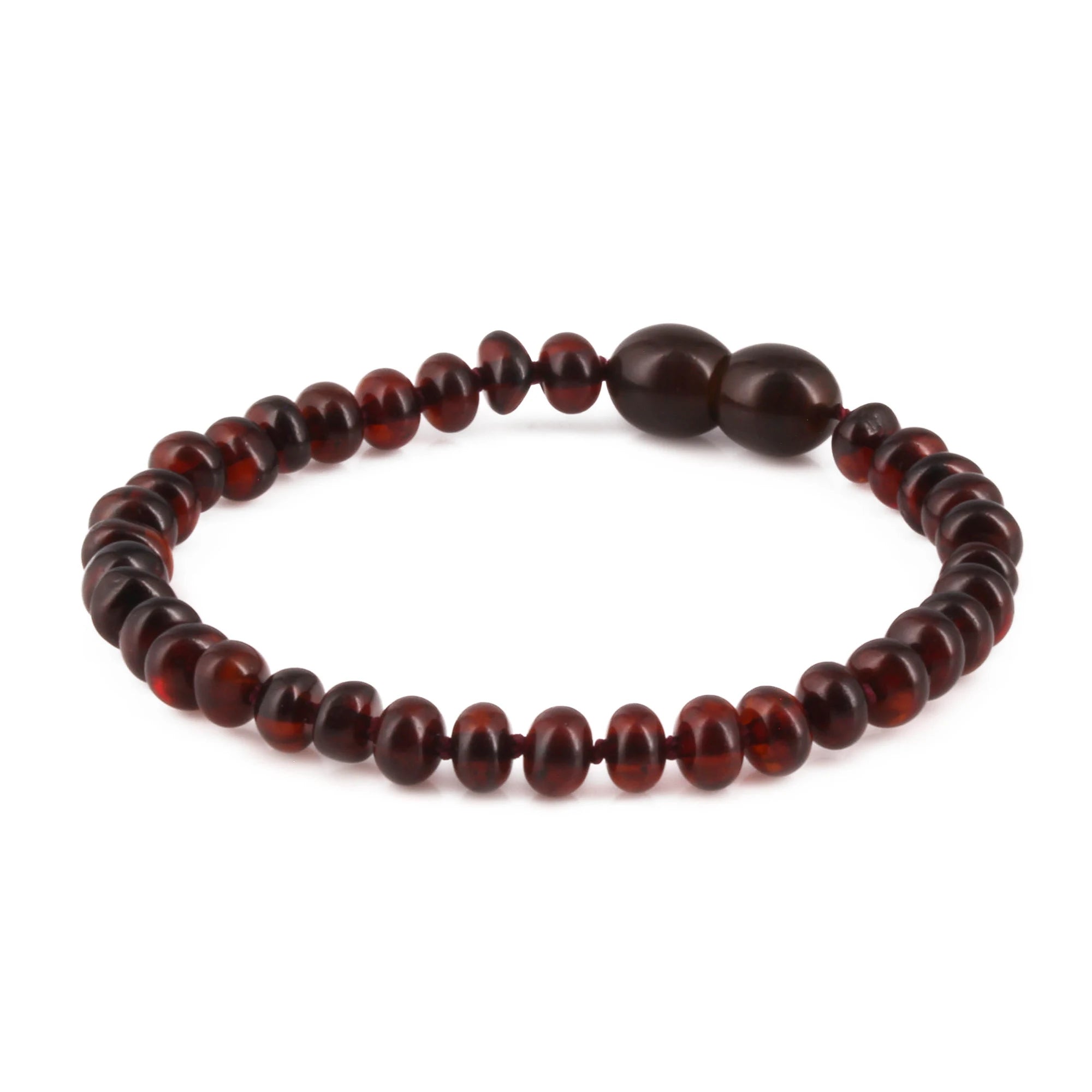 Baltic Amber Junior Bracelet Roundel Dark Cognac Glossy Finish - Wholesale Lot of 10pcs - 16cm / 6.3in - XR53DC