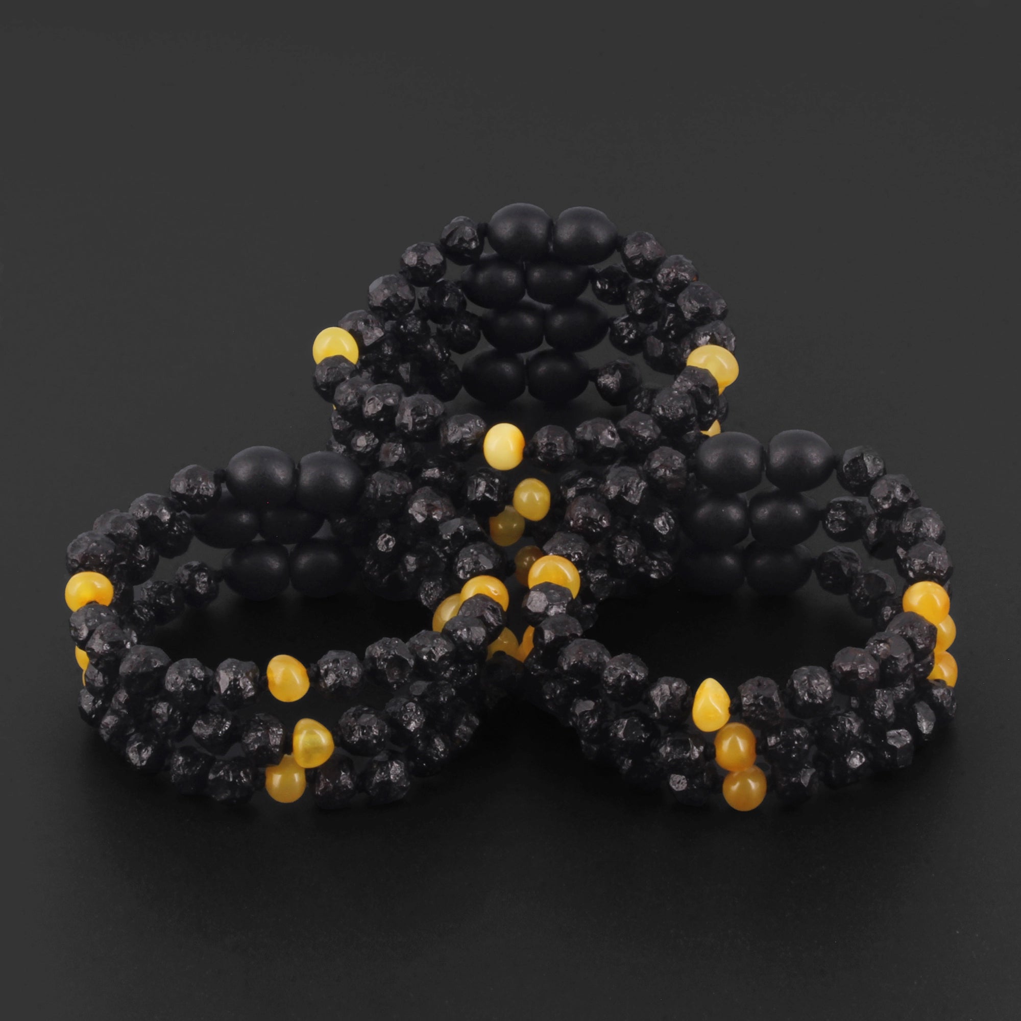 Baltic Amber Junior Bracelet Baroque Black Rough Finish - Wholesale Lot of 10 - 16cm / 6.3in - BLE260