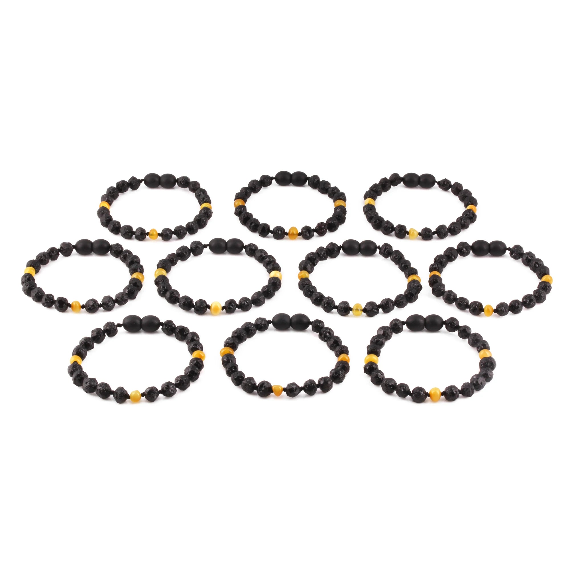 Baltic Amber Junior Bracelet Baroque Black Rough Finish - Wholesale Lot of 10 - 16cm / 6.3in - BLE260