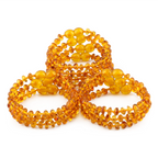 Baltic Amber Junior Bracelet Roundel Light Cognac Glossy Finish - Wholesale Lot of 10pcs - 16cm / 6.3in - XR53LC