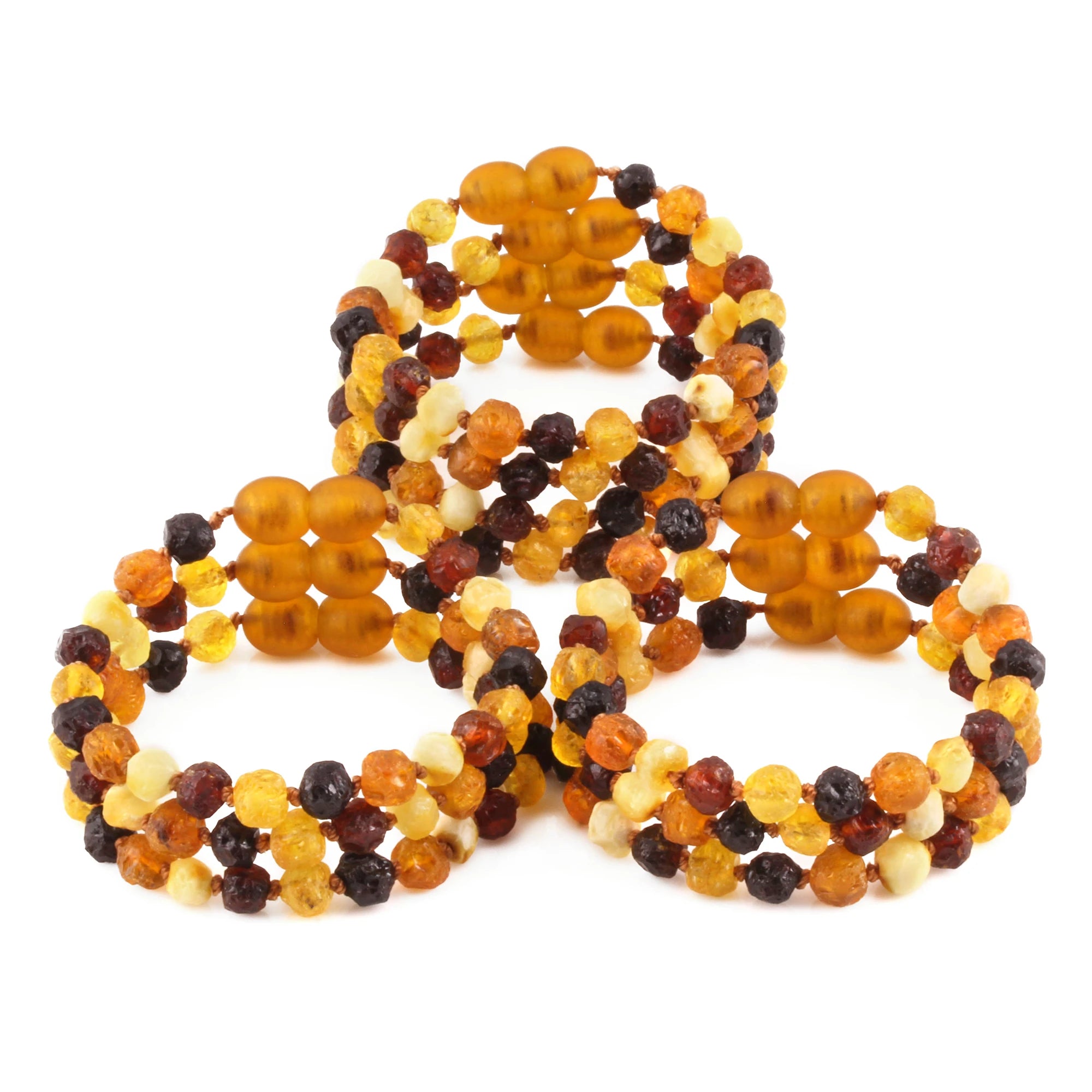 Baltic Amber Junior Bracelet Baroque Multicolor Raw Finish - Wholesale Lot of 10pcs - 16cm / 6.3in - XB54M-RAW