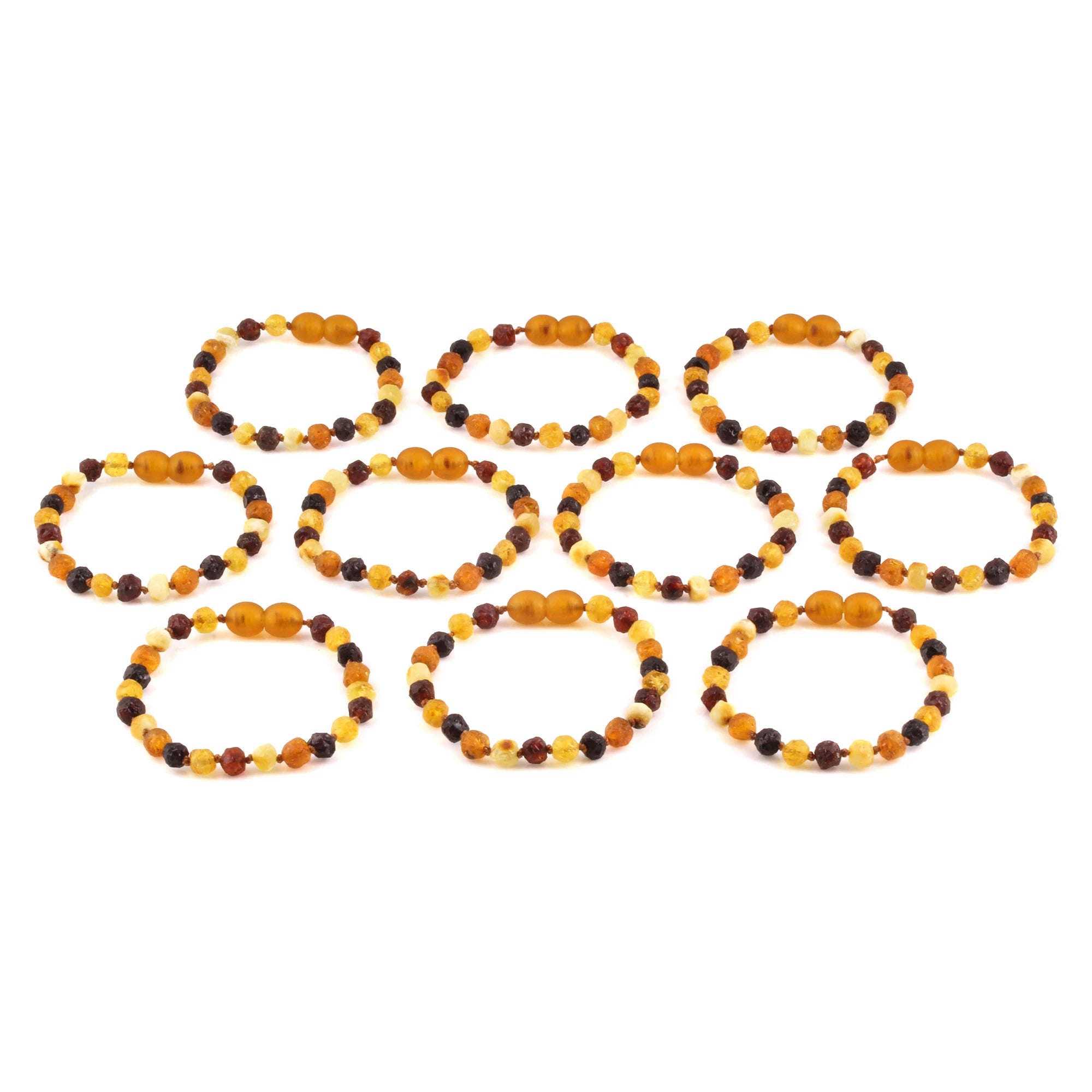 Baltic Amber Junior Bracelet Baroque Multicolor Raw Finish - Wholesale Lot of 10pcs - 16cm / 6.3in - XB54M-RAW
