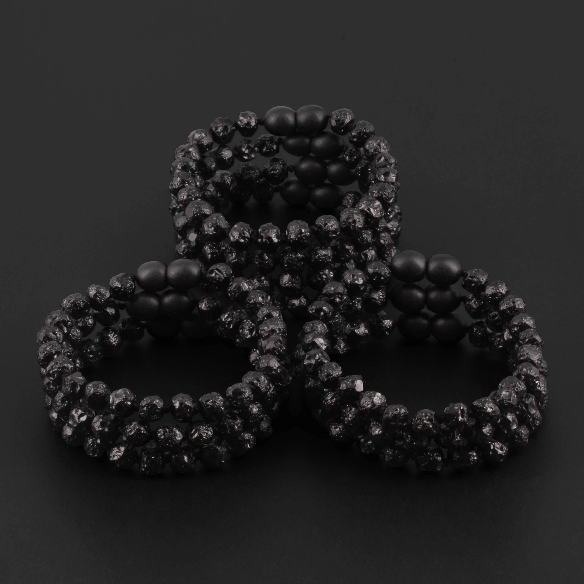 Baltic Amber Junior Bracelet Baroque Black Raw Finish - Wholesale Lot of 10pcs - 16cm / 6.3in - XB54B-RAW