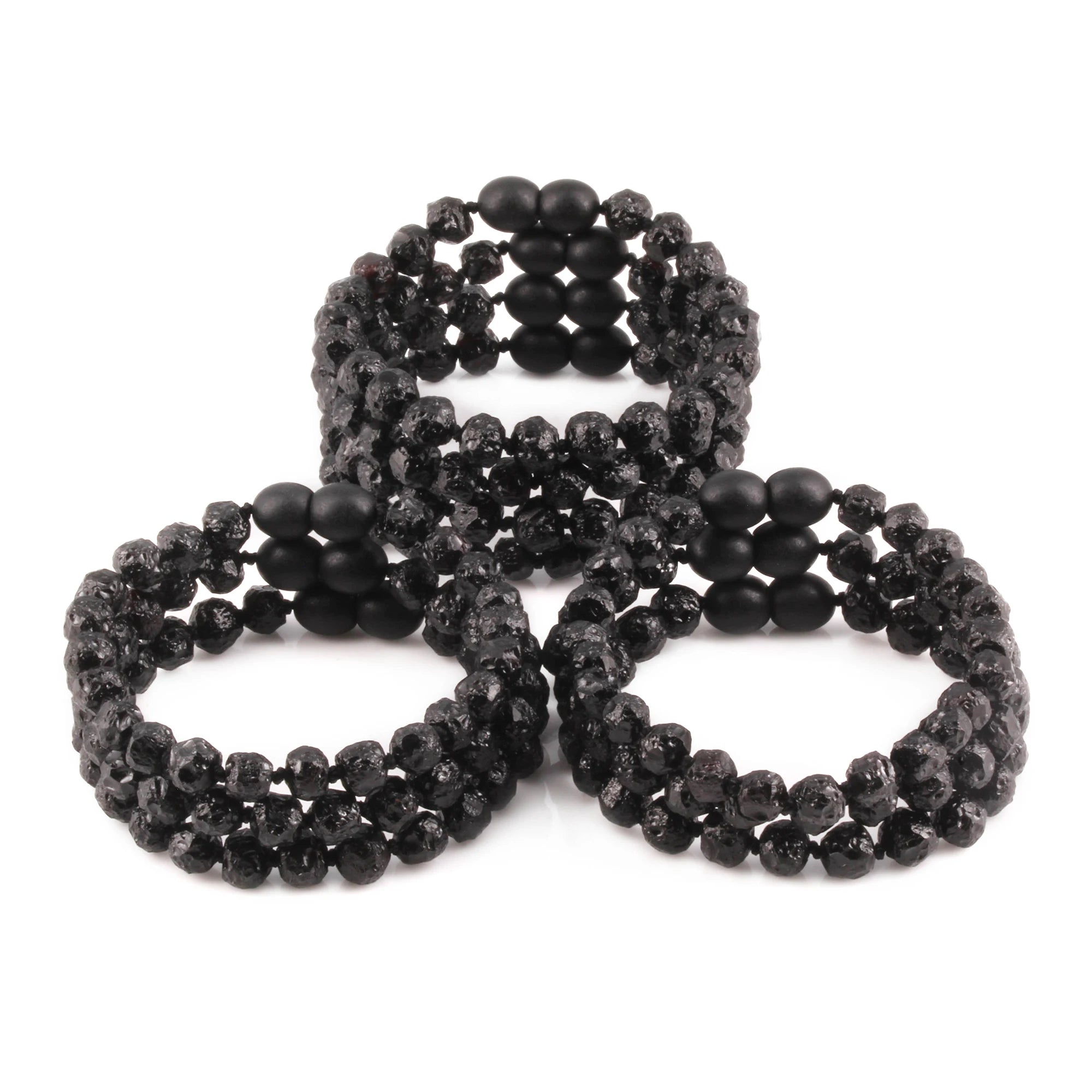 Baltic Amber Junior Bracelet Baroque Black Raw Finish - Wholesale Lot of 10pcs - 16cm / 6.3in - XB54B-RAW