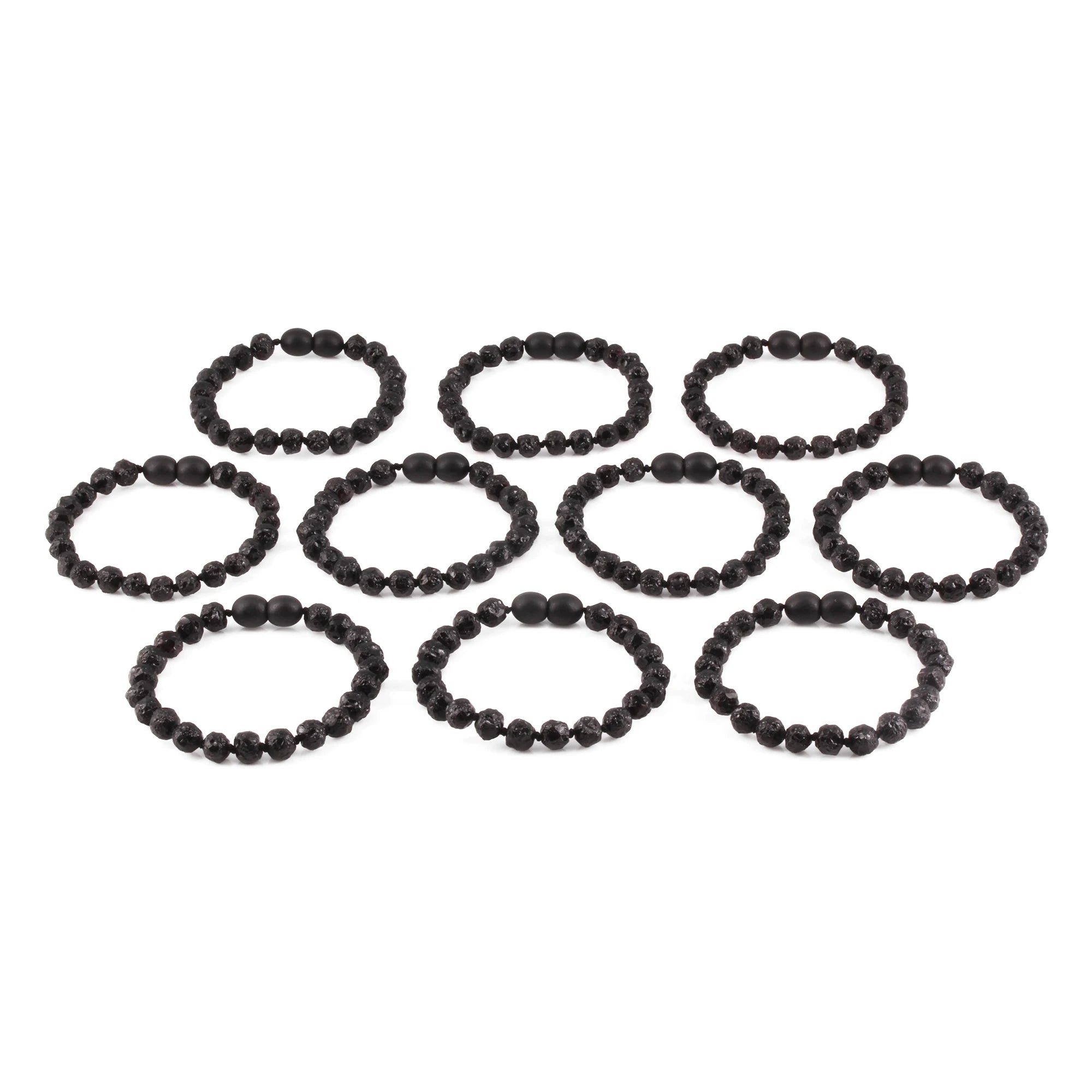 Baltic Amber Junior Bracelet Baroque Black Raw Finish - Wholesale Lot of 10pcs - 16cm / 6.3in - XB54B-RAW