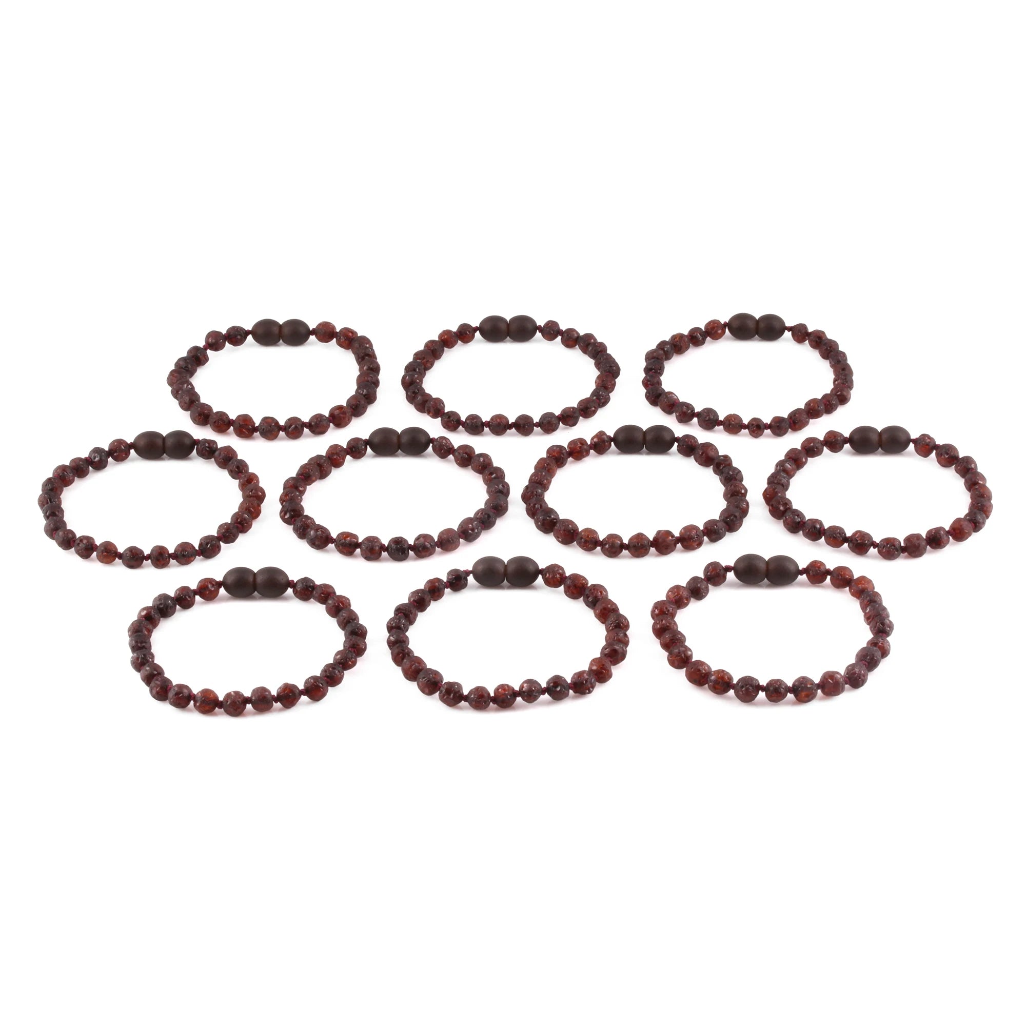 Baltic Amber Junior Bracelet Baroque Dark Cognac Raw Finish - Wholesale Lot of 10pcs - 16cm / 6.3in - XB54DC-RAW