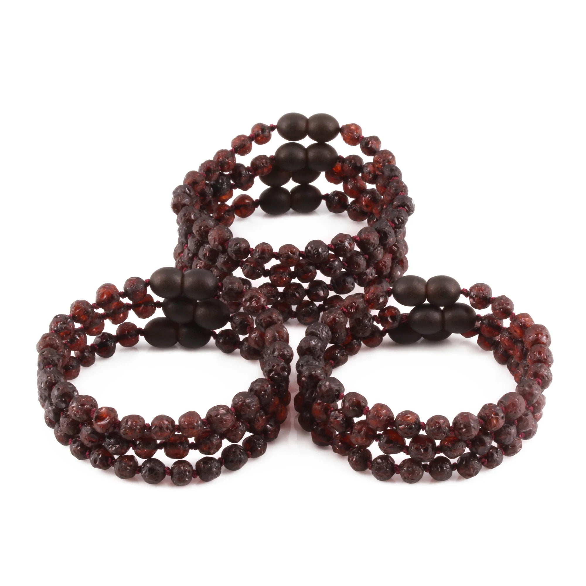 Baltic Amber Junior Bracelet Baroque Dark Cognac Raw Finish - Wholesale Lot of 10pcs - 16cm / 6.3in - XB54DC-RAW