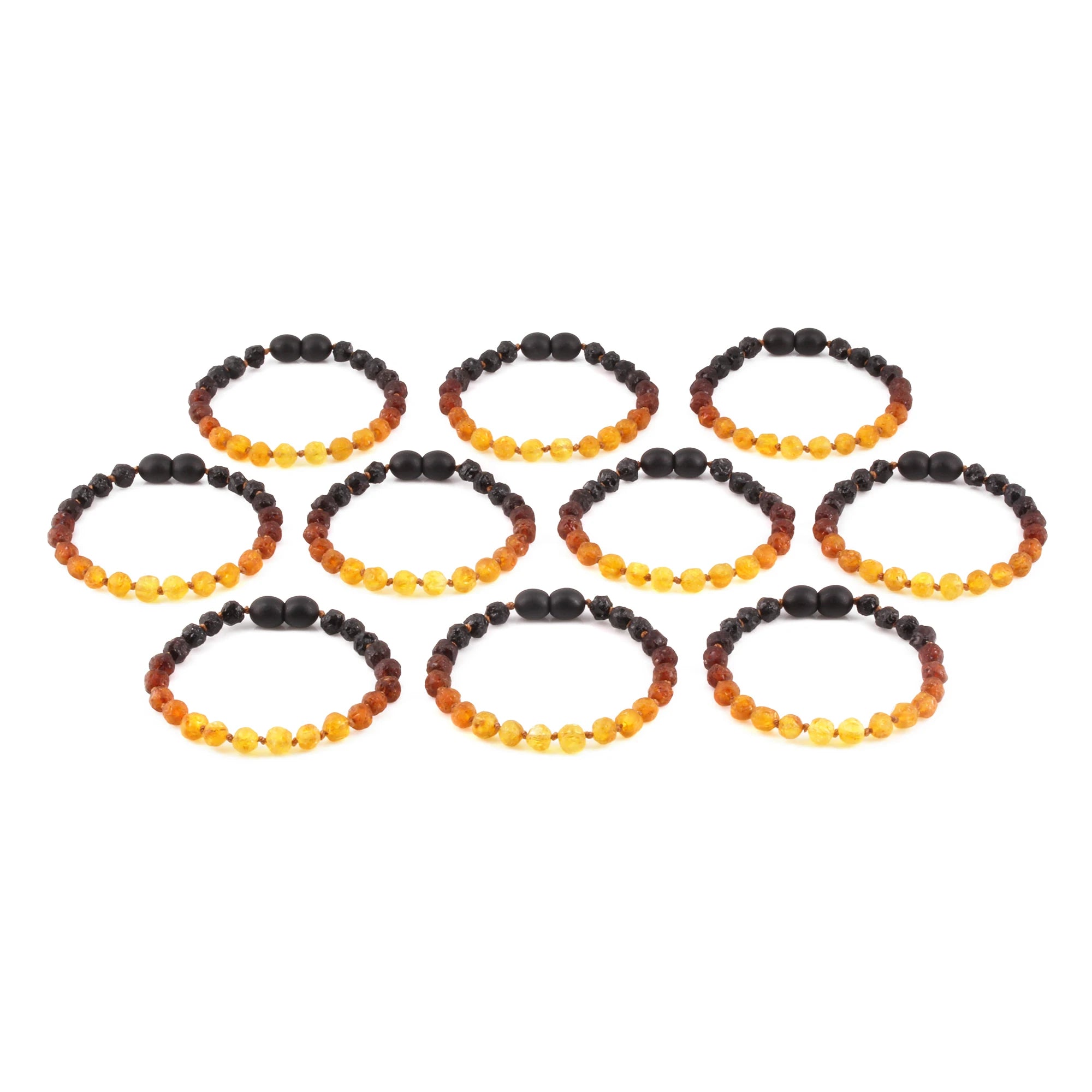 Baltic Amber Junior Bracelet Baroque Rainbow Raw Finish - Wholesale Lot of 10pcs - 16cm / 6.3in - XB54R2-RAW