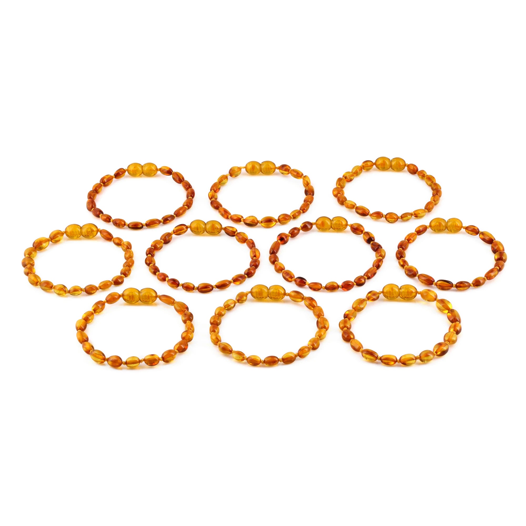 Baltic Amber Junior Bracelet Olive Light Cognac Glossy Finish - Wholesale Lot of 10pcs - 16cm / 6.3in - XO54LC