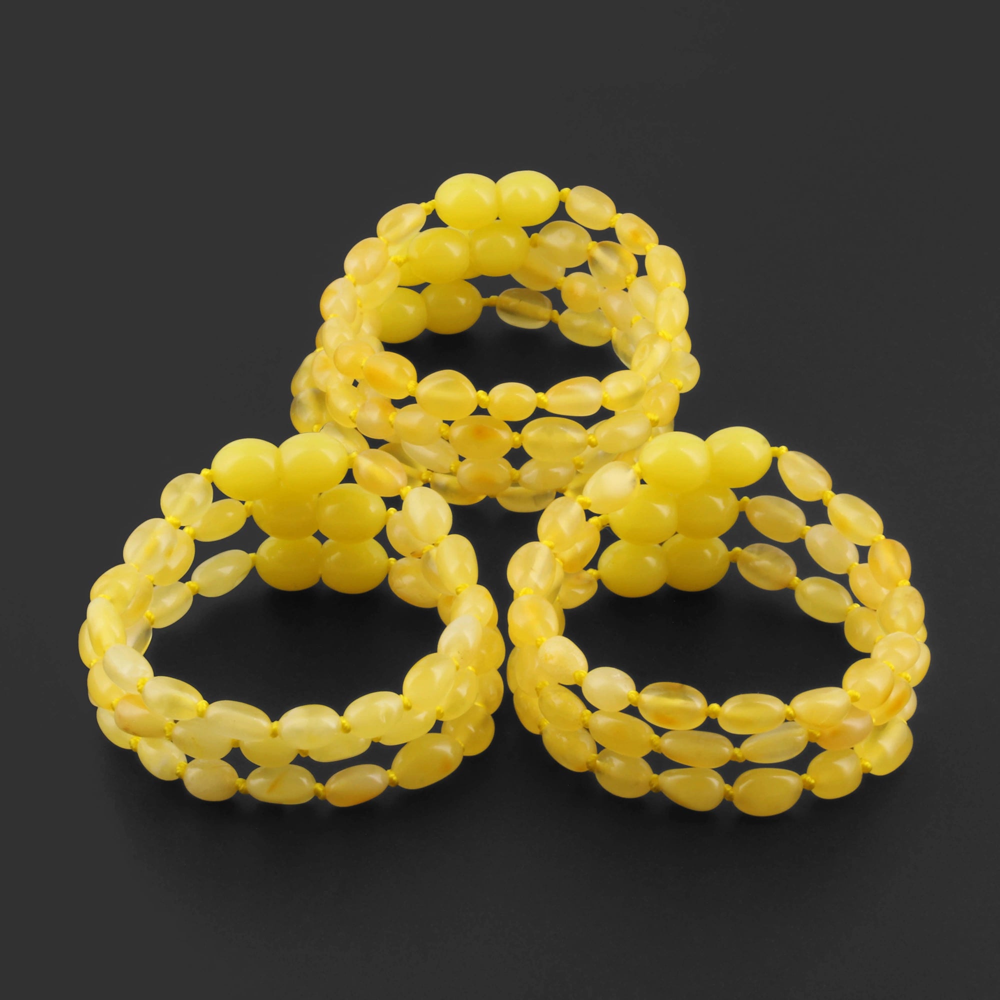 Baltic Amber Junior Bracelet Olive Milky Yellow Glossy Finish - Wholesale Lot of 10pcs - 16cm / 6.3in - XO54MY