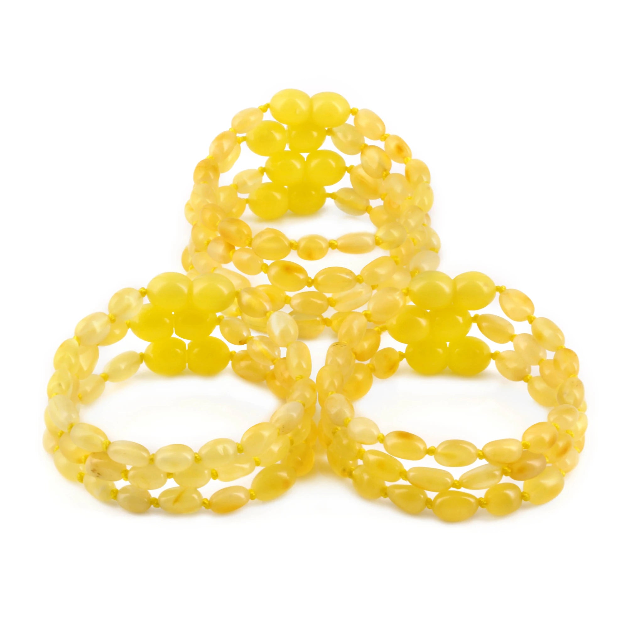 Baltic Amber Junior Bracelet Olive Milky Yellow Glossy Finish - Wholesale Lot of 10pcs - 16cm / 6.3in - XO54MY