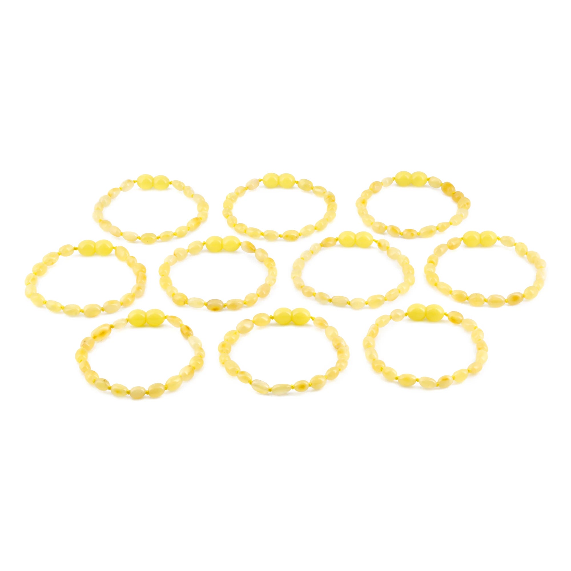 Baltic Amber Junior Bracelet Olive Milky Yellow Glossy Finish - Wholesale Lot of 10pcs - 16cm / 6.3in - XO54MY