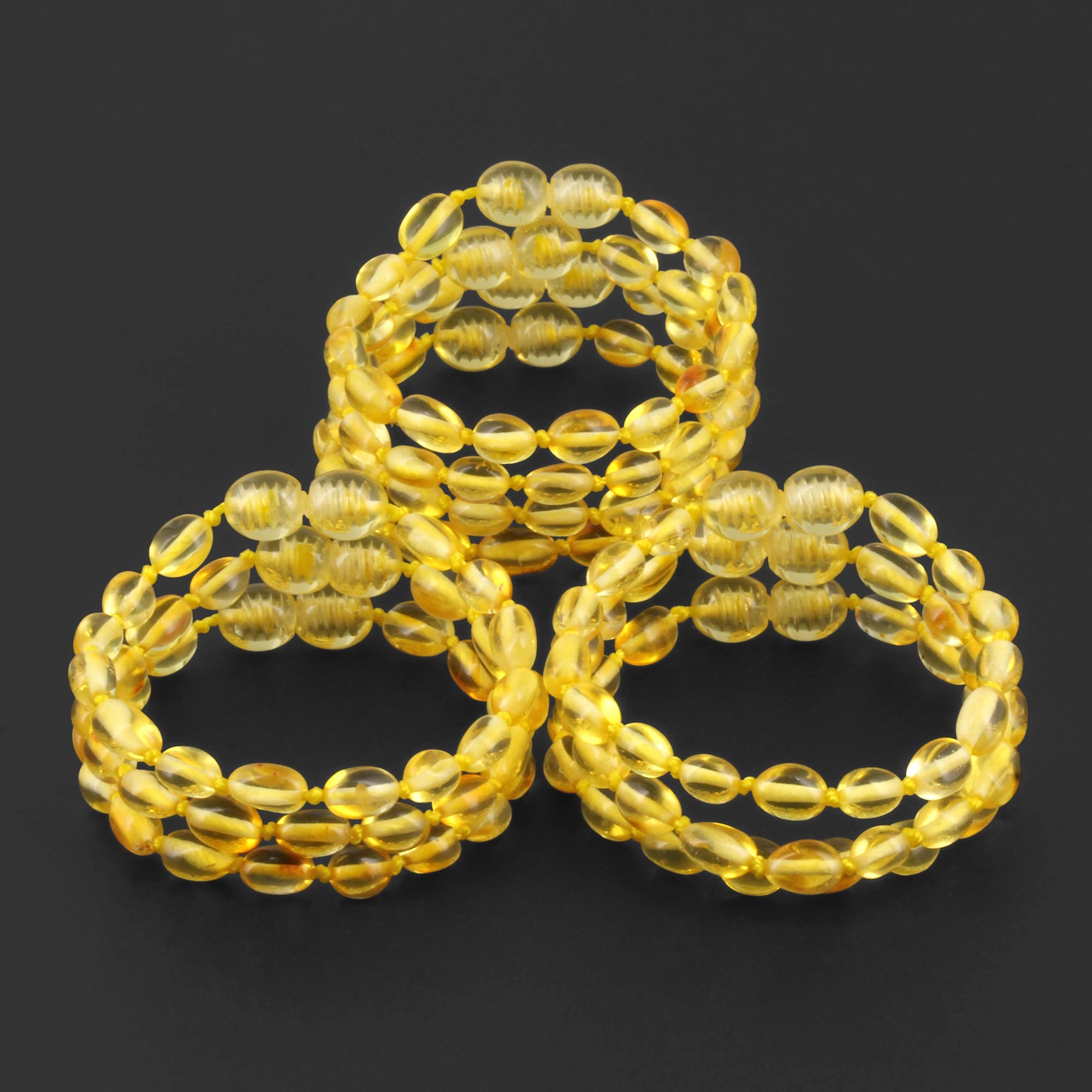 Baltic Amber Junior Bracelet Olive Yellow Glossy Finish - Wholesale Lot of 10pcs - 16cm / 6.3in - XO54Y