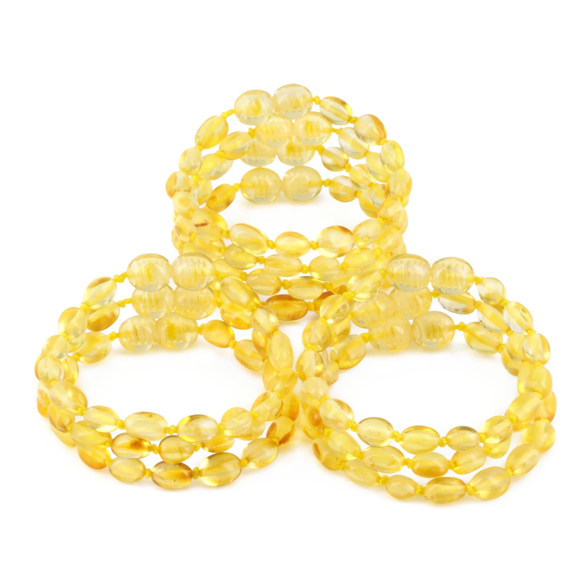 Baltic Amber Junior Bracelet Olive Yellow Glossy Finish - Wholesale Lot of 10pcs - 16cm / 6.3in - XO54Y
