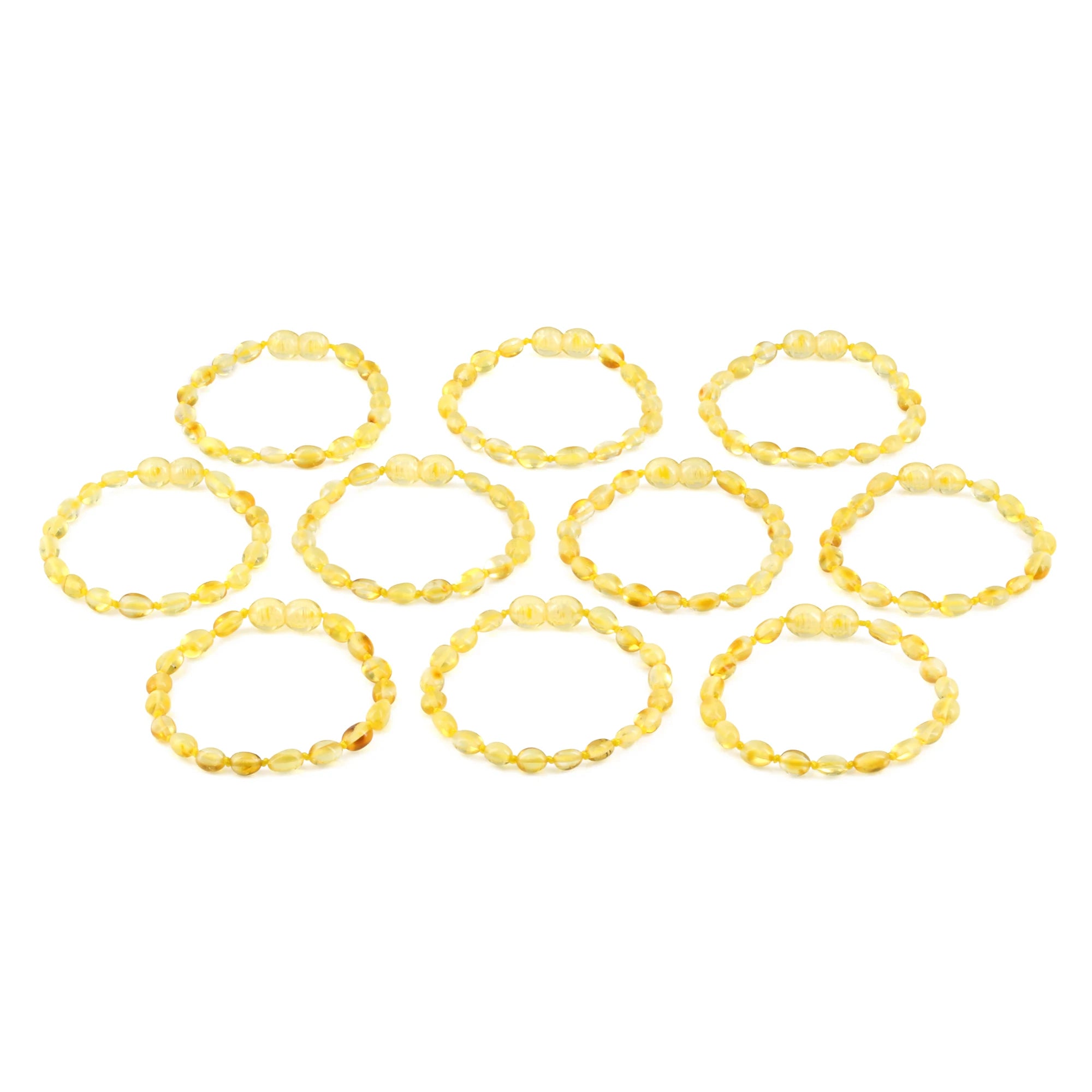 Baltic Amber Junior Bracelet Olive Yellow Glossy Finish - Wholesale Lot of 10pcs - 16cm / 6.3in - XO54Y