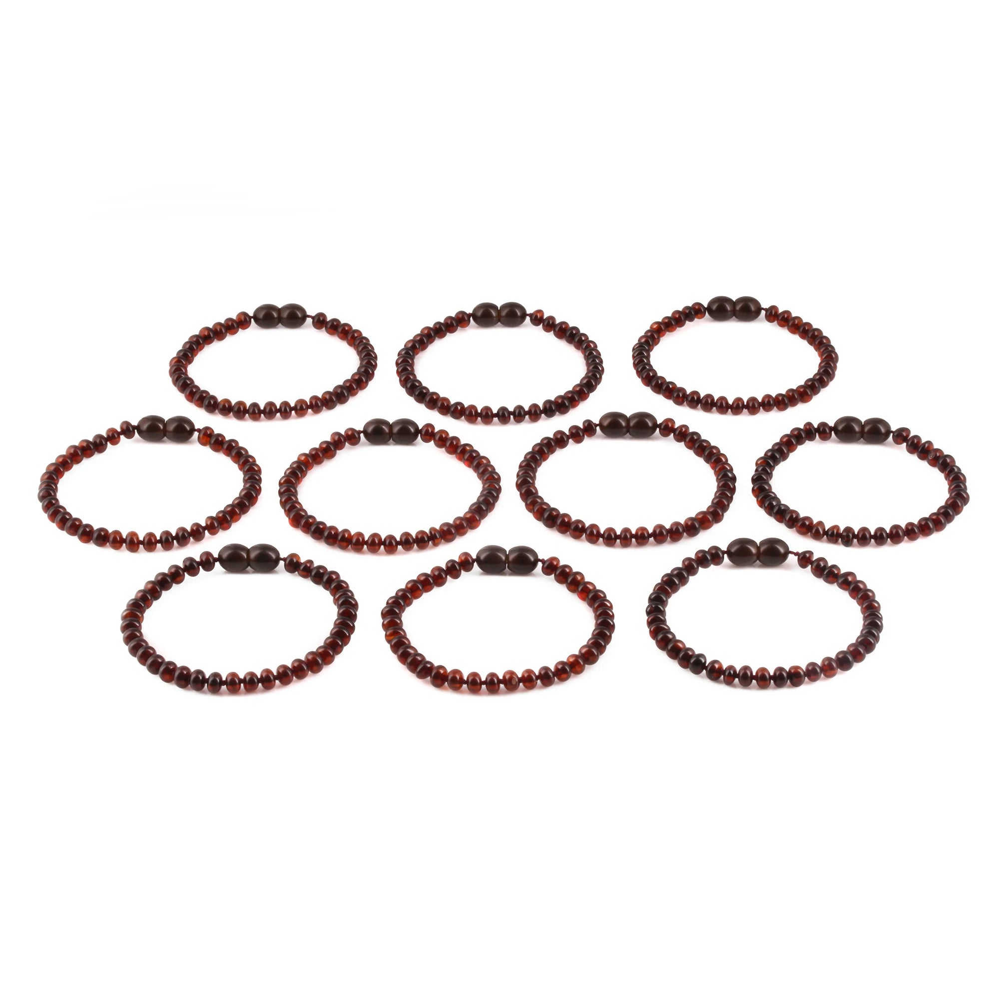 Baltic Amber Junior Bracelet Roundel Dark Cognac Glossy Finish - Wholesale Lot of 10pcs - 16cm / 6.3in - XR53DC