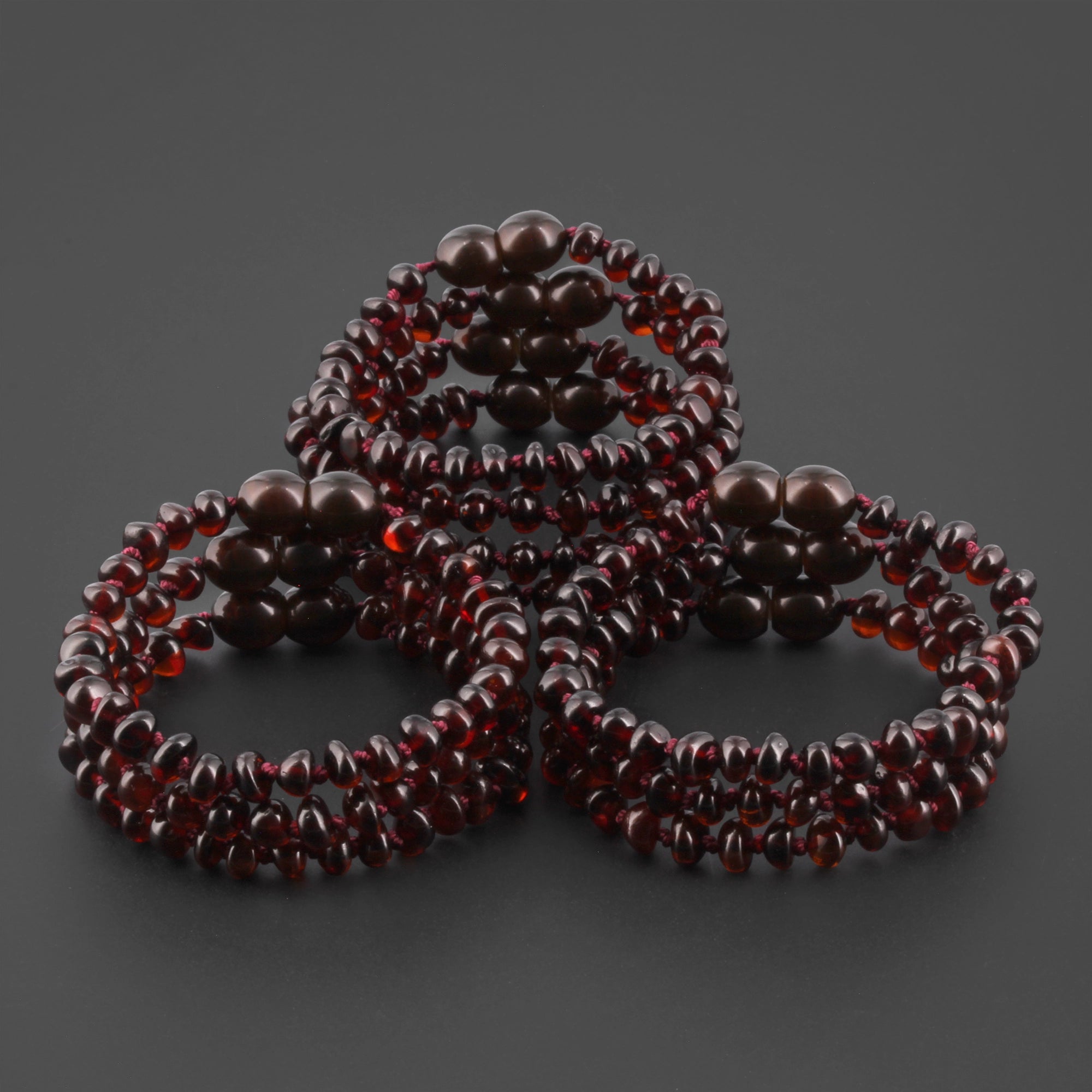 Baltic Amber Junior Bracelet Roundel Dark Cognac Glossy Finish - Wholesale Lot of 10pcs - 16cm / 6.3in - XR53DC
