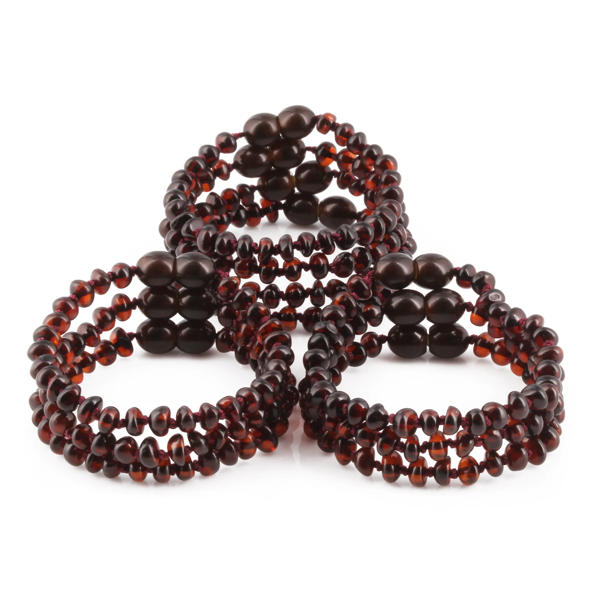 Baltic Amber Junior Bracelet Roundel Dark Cognac Glossy Finish - Wholesale Lot of 10pcs - 16cm / 6.3in - XR53DC