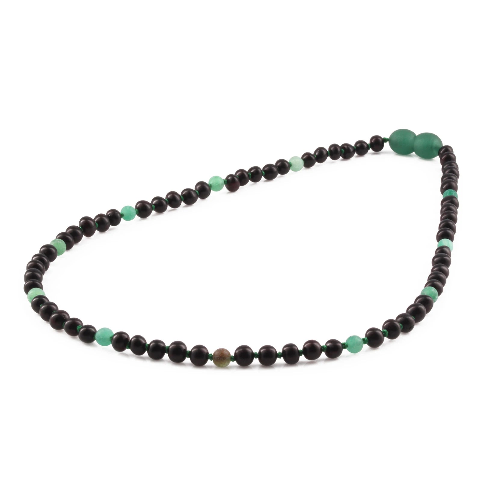 Baltic Amber & Green Agate Junior Necklace Baroque Black Glossy Finish - Wholesale Lot of 10pcs - 38cm / 15in - JN89-S