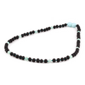 Baltic Amber & Sky Blue Jade Junior Necklace Baroque Black Matte Finish - Wholesale Lot of 10pcs - 38cm / 15in - JN85-S