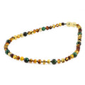 Baltic Amber & Green Tiger Eye Junior Necklace Baroque Multicolor Glossy Finish - Wholesale Lot of 10pcs - 38cm / 15in - JN103