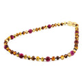 Baltic Amber & Magenta Tiger Eye Junior Necklace Baroque Multicolor Glossy Finish - Wholesale Lot of 10pcs - 38cm / 15in - JN102