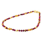 Baltic Amber & Magenta Tiger Eye Junior Necklace Baroque Multicolor Glossy Finish - Wholesale Lot of 10pcs - 38cm / 15in - JN102 V2