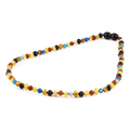 Baltic Amber & Blue Lace Agate Junior Necklace Baroque Multicolor Glossy Finish - Wholesale Lot of 10pcs - 38cm / 15in - JN94-S