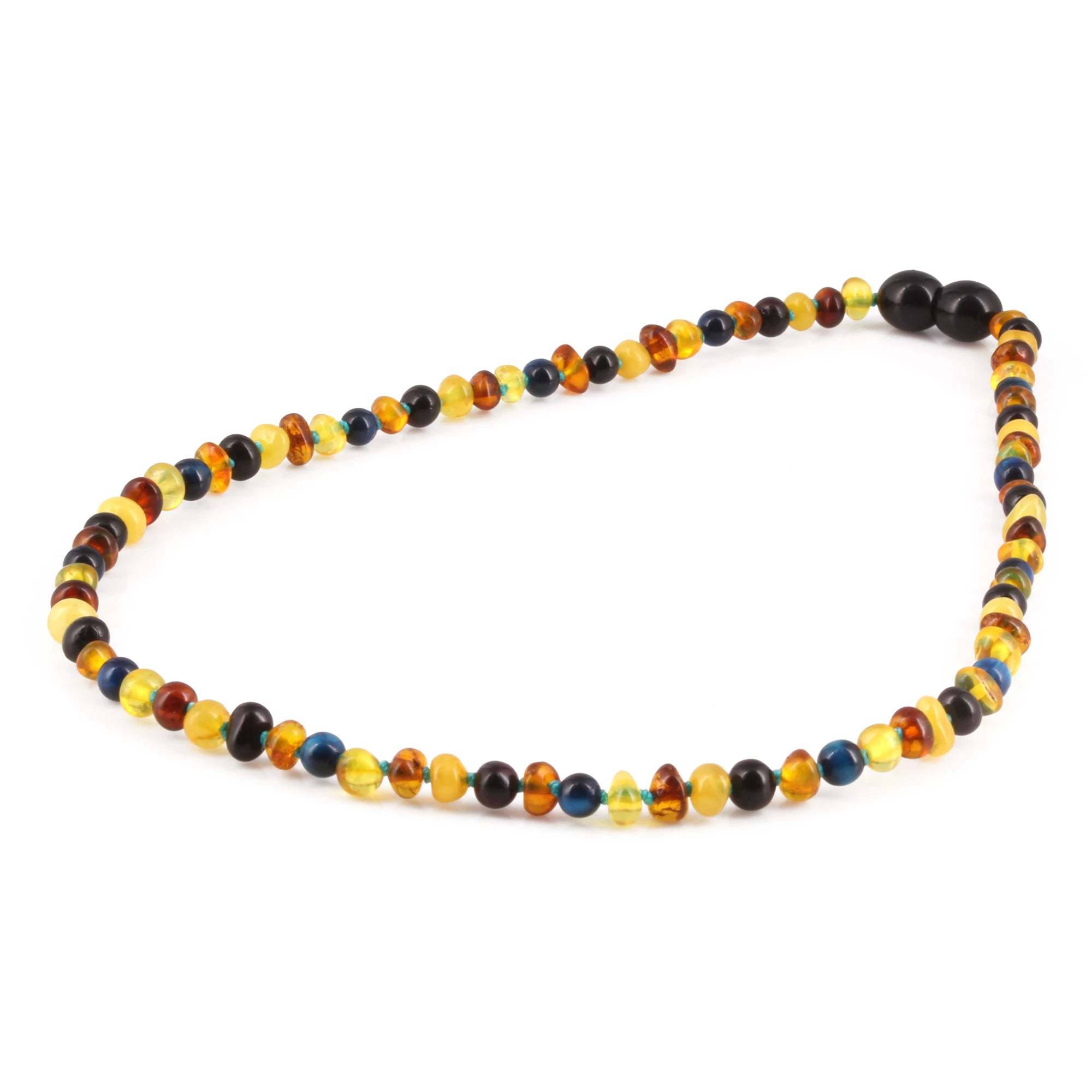 Baltic Amber & Blue Tiger Eye Junior Necklace Baroque Multicolor Glossy Finish - Wholesale Lot of 10pcs - 38cm / 15in - JN93-S