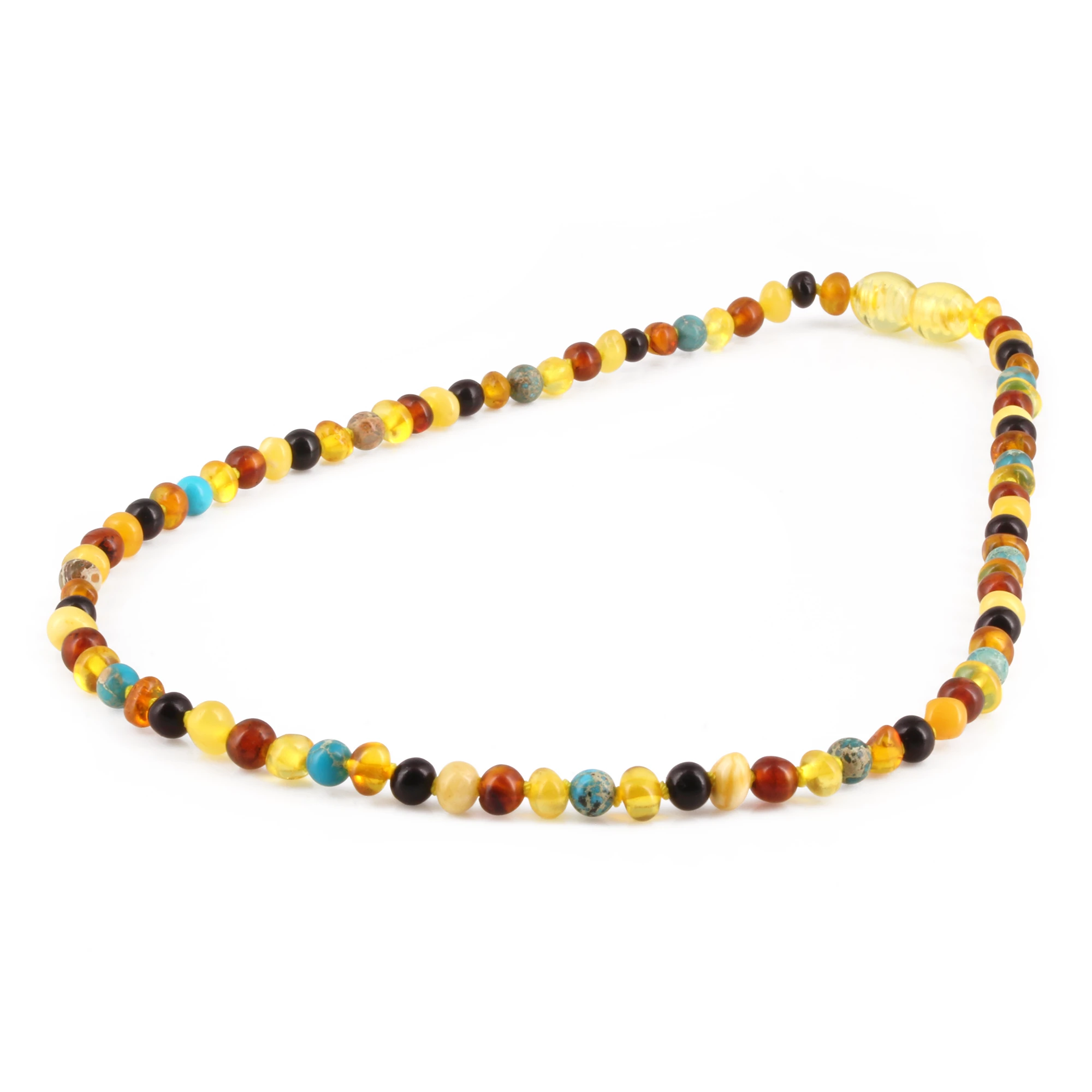 Baltic Amber & Gemstone Junior Necklace Baroque Multicolor Glossy Finish - Wholesale Lot of 10pcs - 38cm / 15in - JN96-S