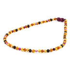 Baltic Amber & Pink Agate Junior Necklace Baroque Multicolor Glossy Finish - Wholesale Lot of 10pcs - 38cm / 15in - JN97-S