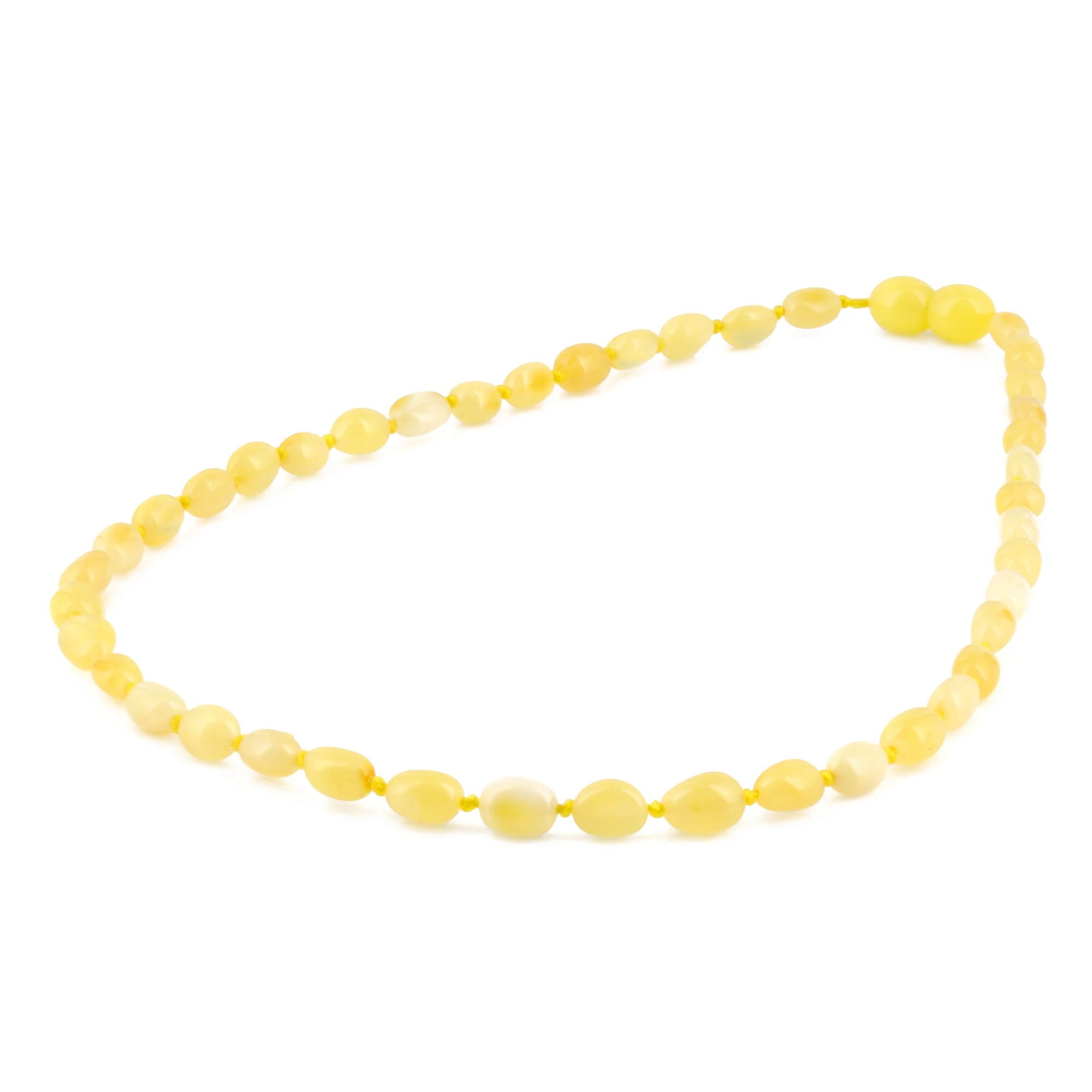 Baltic Amber Junior Necklace Olive Milky Yellow Glossy Finish - Wholesale Lot of 10pcs - 38cm / 15in - XO54MY